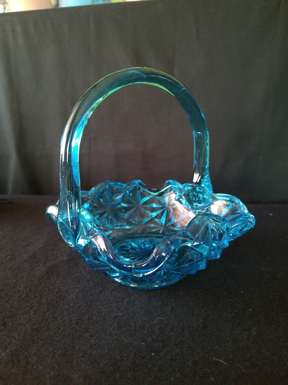 Yes Vintage Indiana Monticello Blue Square Glass Basket With Handle – UNMARKED