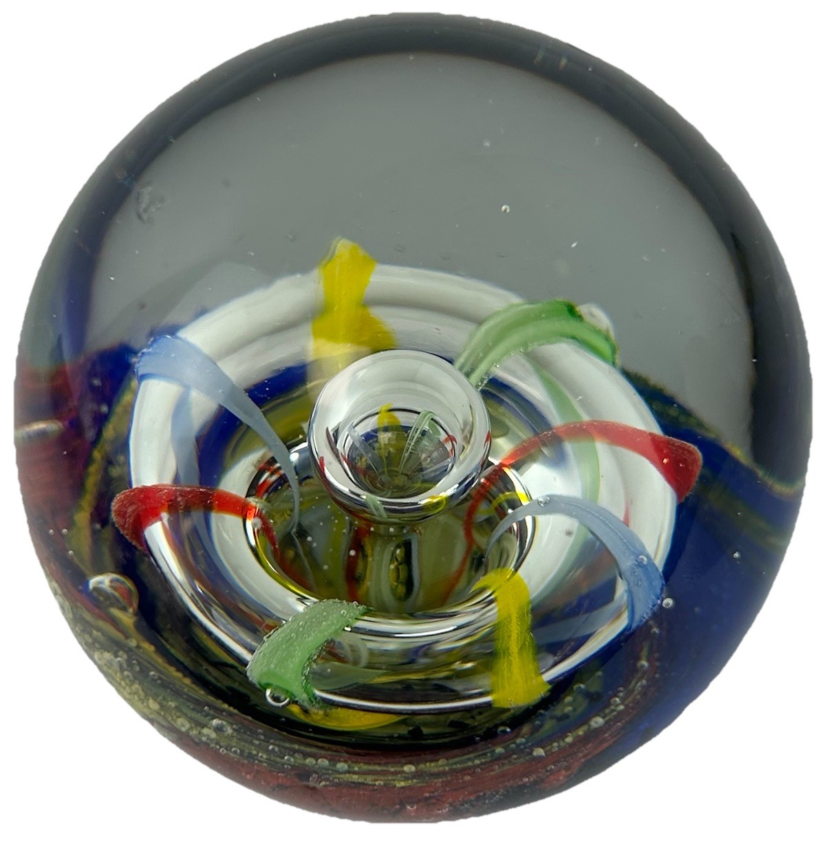 Vintage Art Glass Swirl Bubble Hand blown Paperweight Sulfur Press colorful