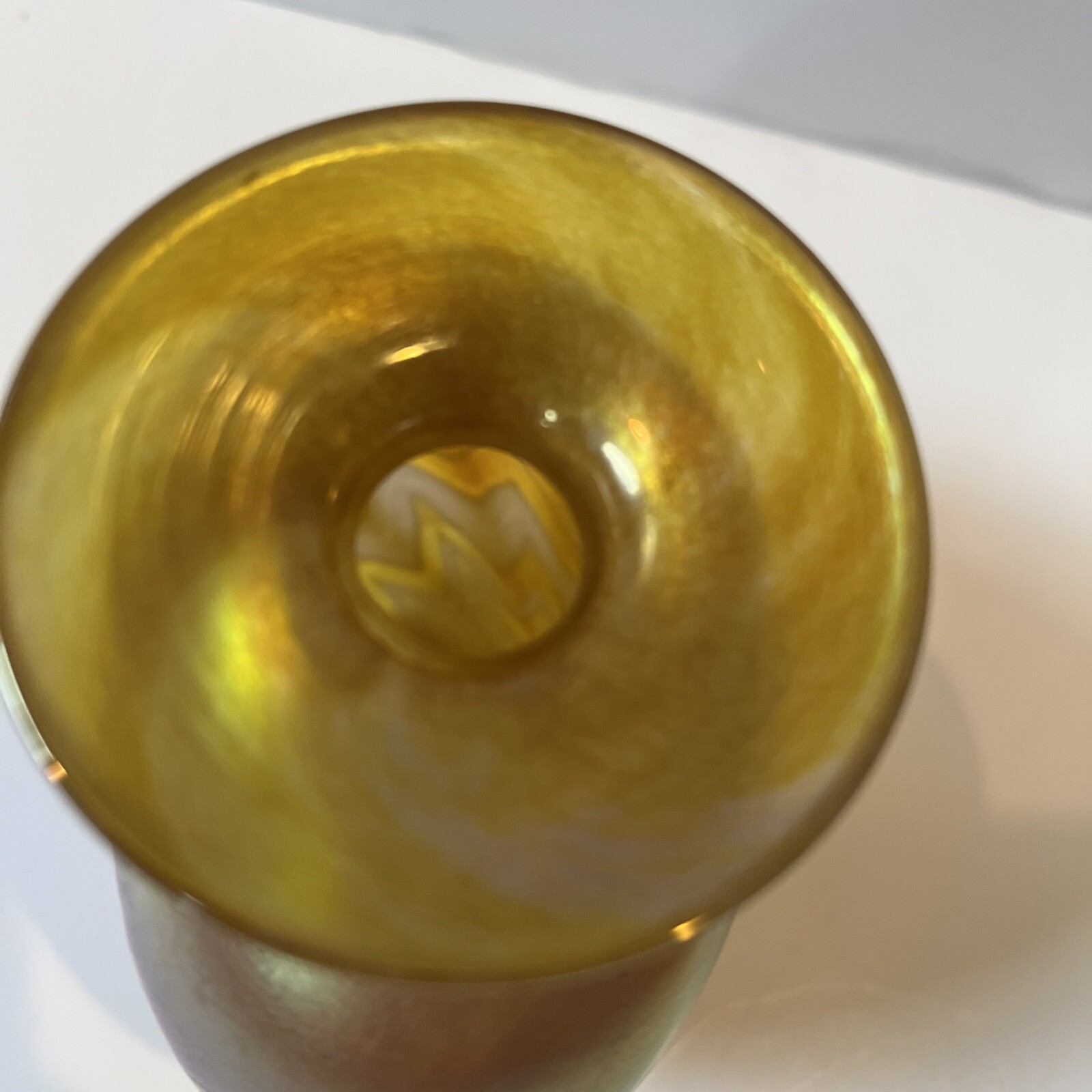 Vintage Art Glass Vase Signed Robert Held Yellow Purple Iridescent 4.5” Canada