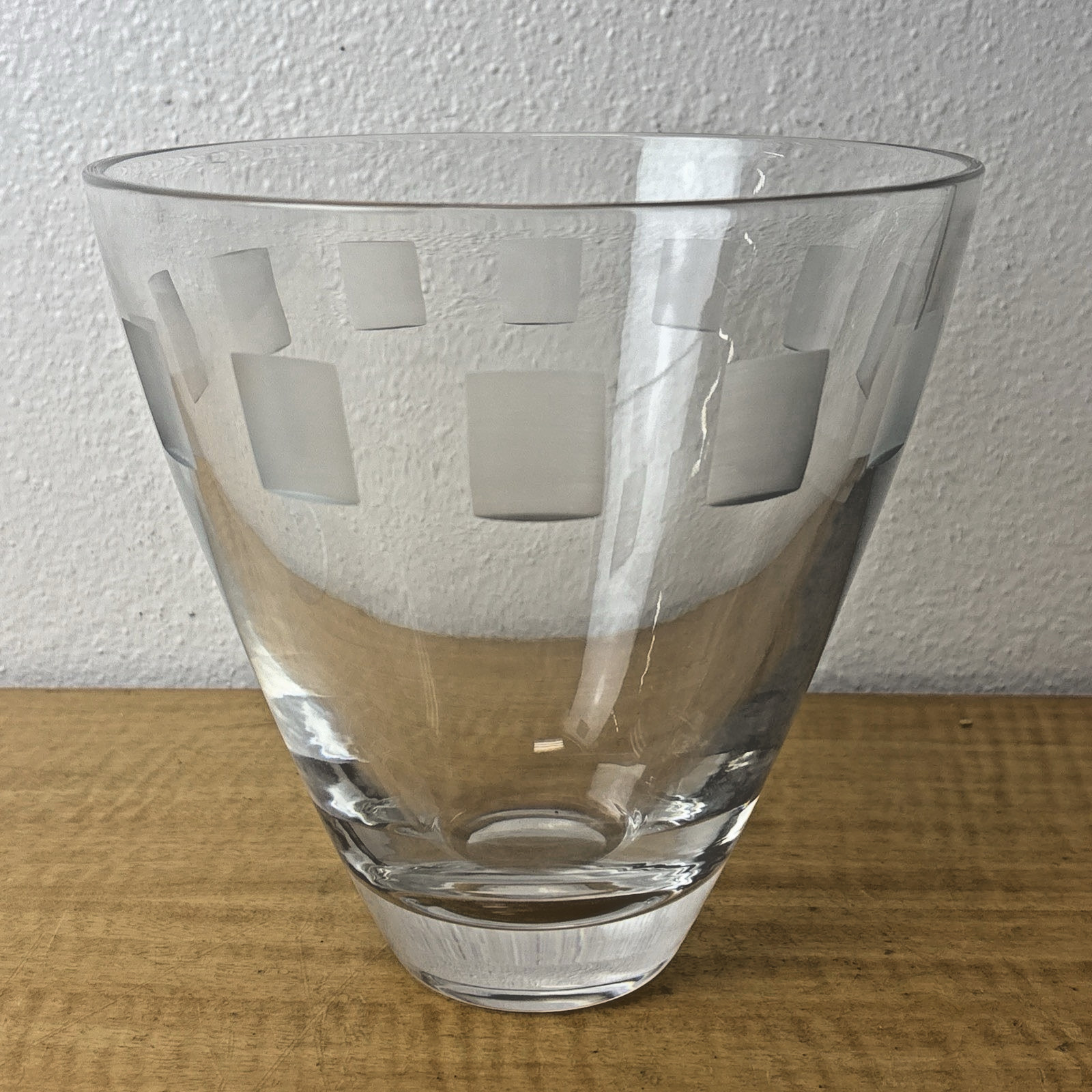 Calvin Klein Dash Etched Crystal Vase 7.5” Heavy Lead Glass Signed