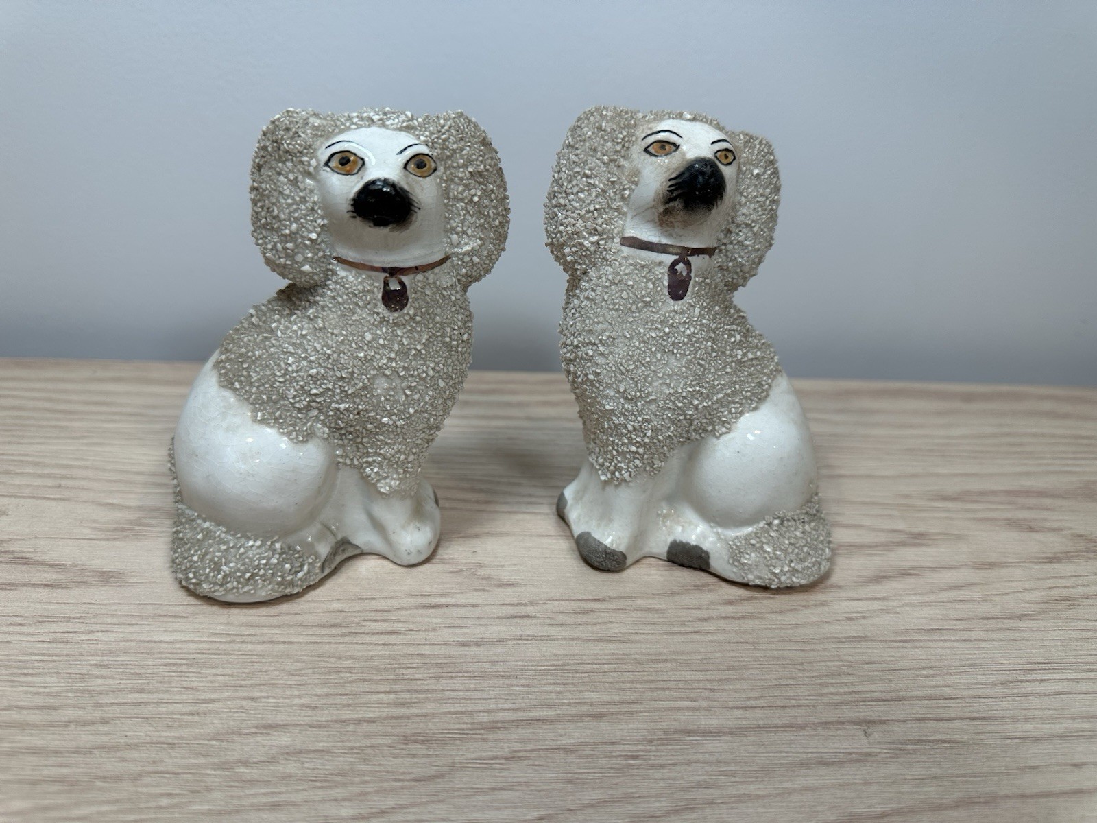 Antique Staffordshire – Pair Confetti Poodle Dogs 4 1/2 Excellent Condition