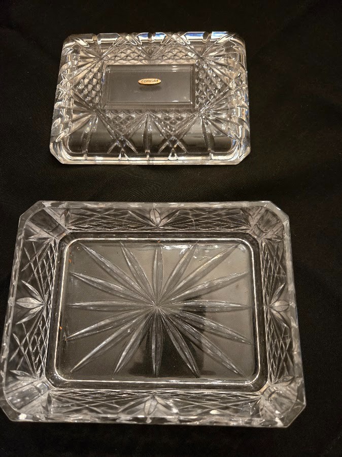 Cristal D’Arque Villemont Crystal Trinket Box w Lid-(no box)-NEW