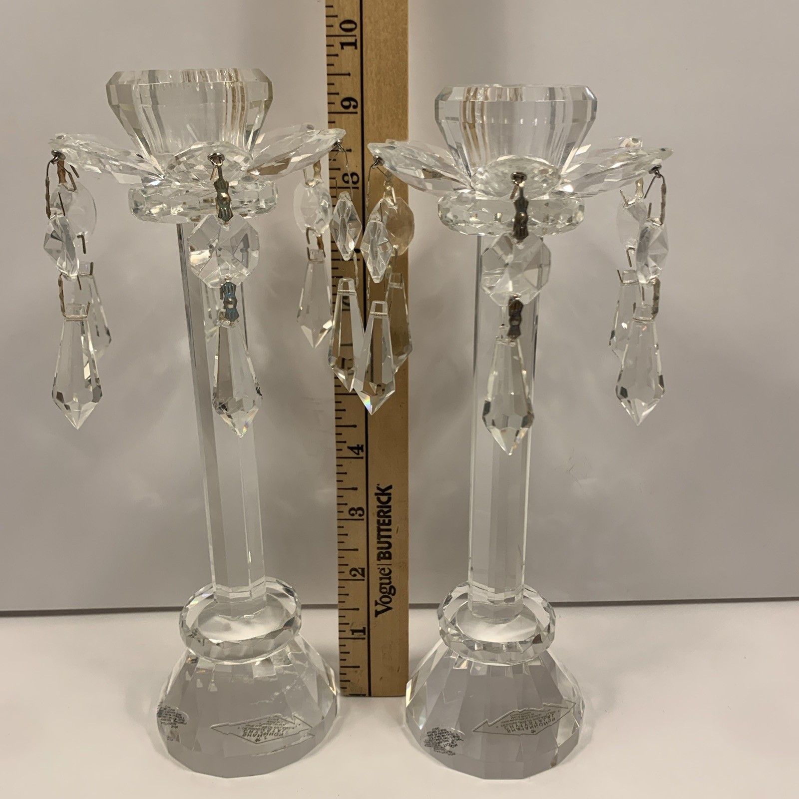 Crystal Diamonds By Godinger 9.5″ Candleholder Set Shannon Crystal Of Ireland