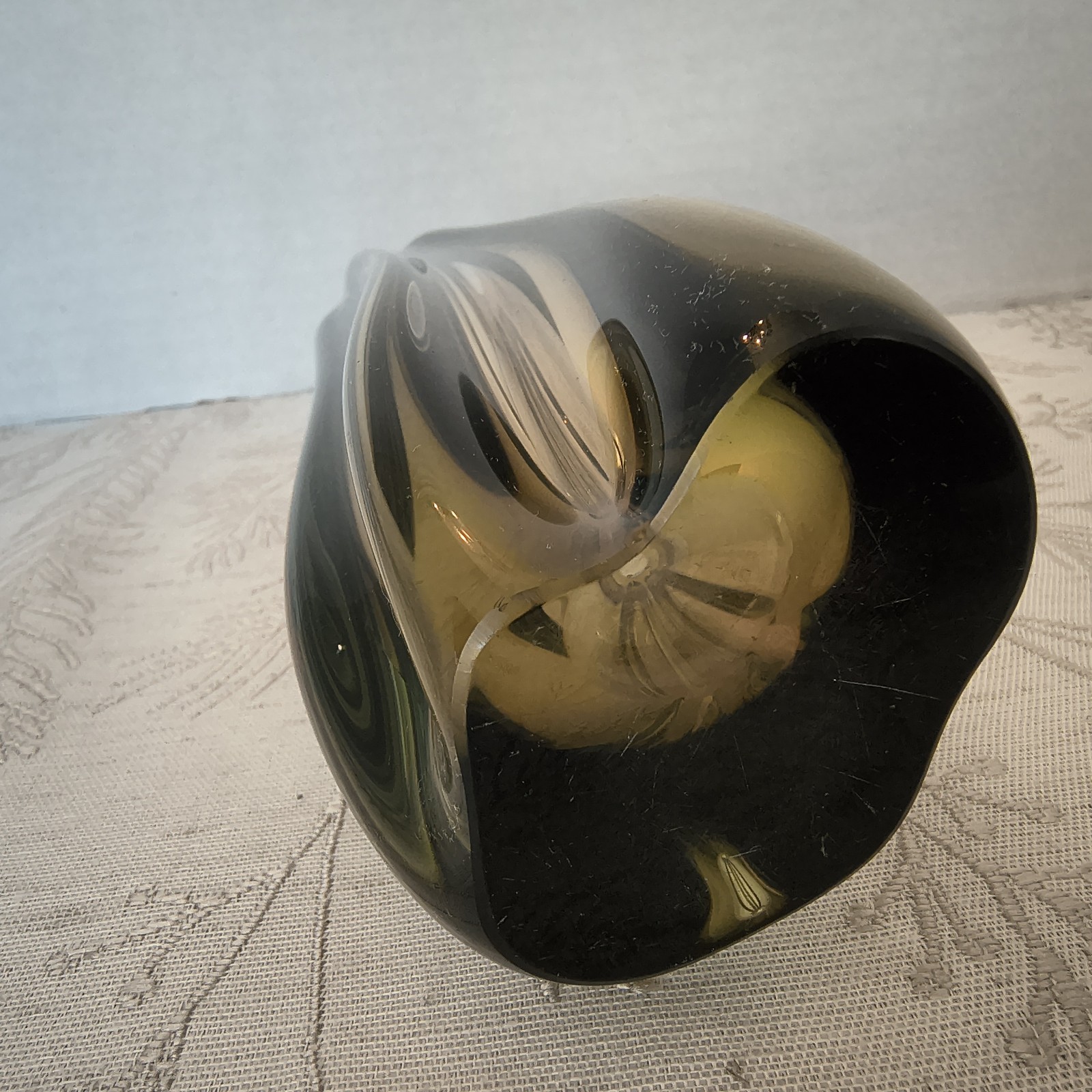 Vtg Sommerso Art Glass Vase Green Amber Mid Century Swirl 8.5″ Polished Bottom