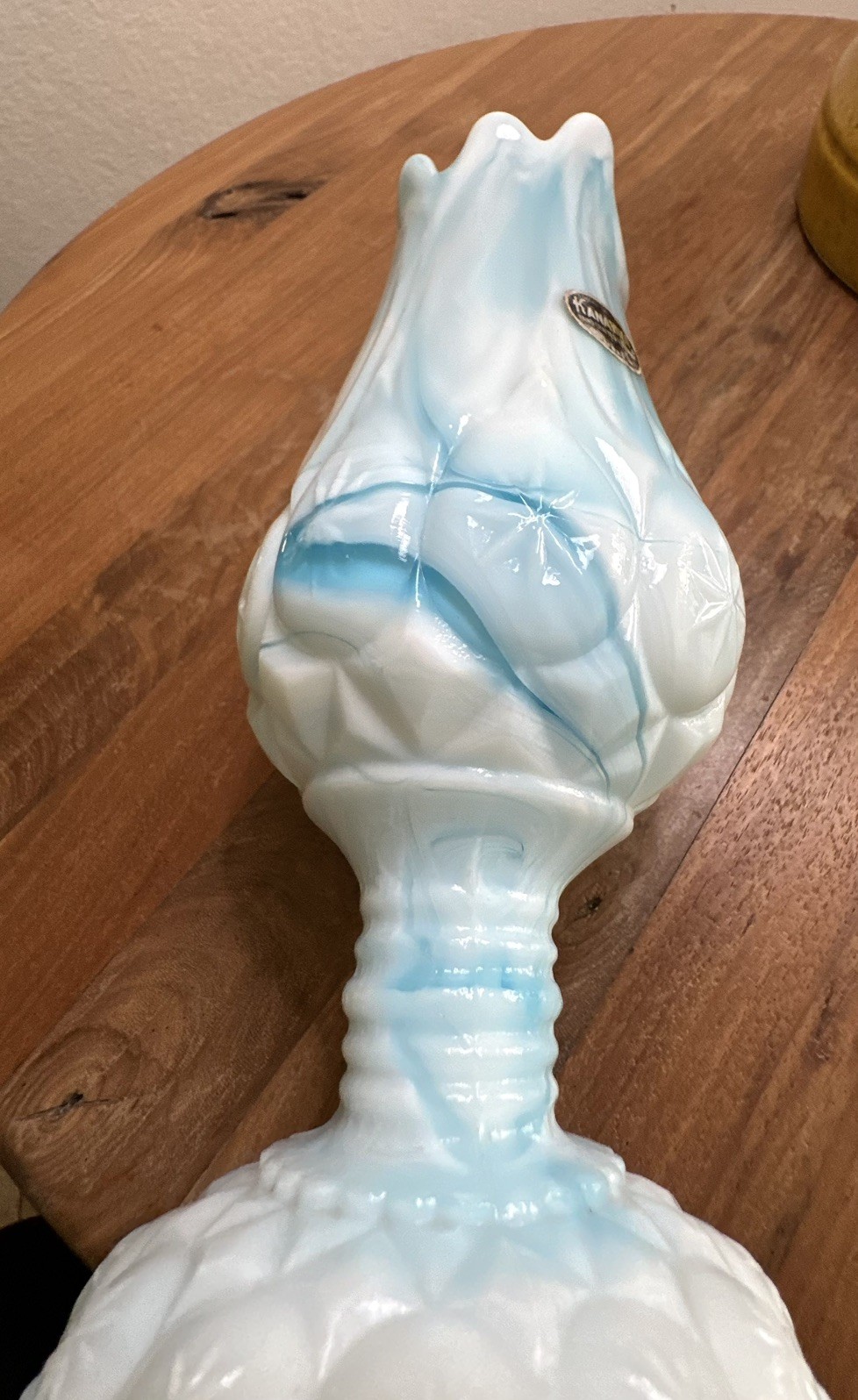 Kanawha Moon And Star Blue Slag Glass Swung Vase End Of Day Excellent Condition