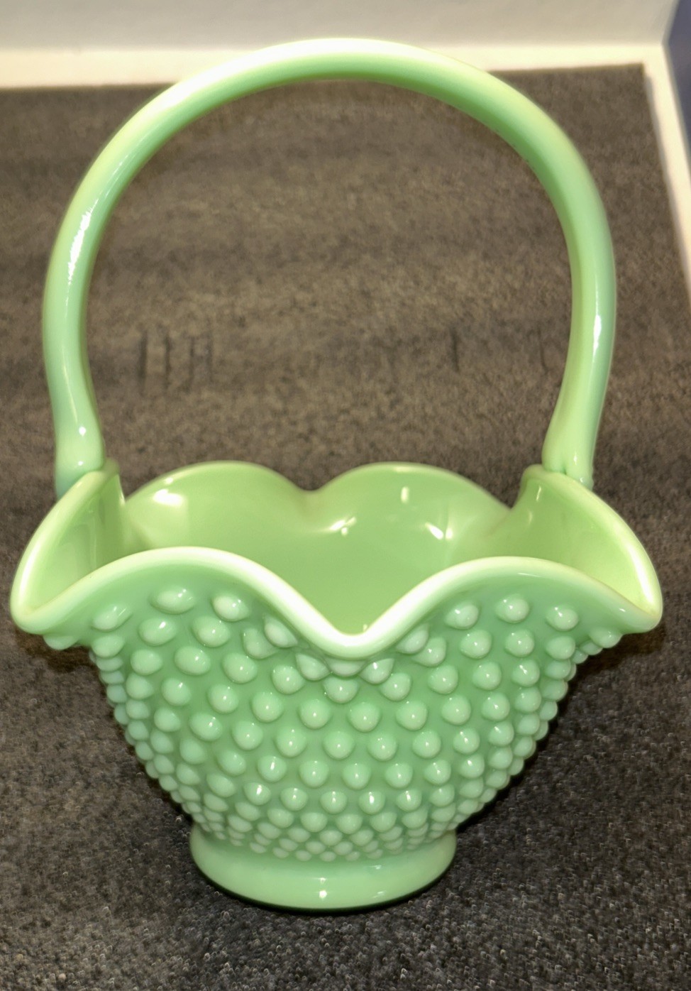 L.E. Smith Jadeite Hobnail Basket Original Excellent Condition