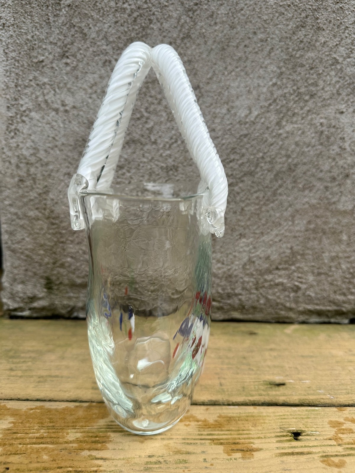 Vintage Murano Style Hand Blown Art Glass Handbag Purse Vase Pink Confetti