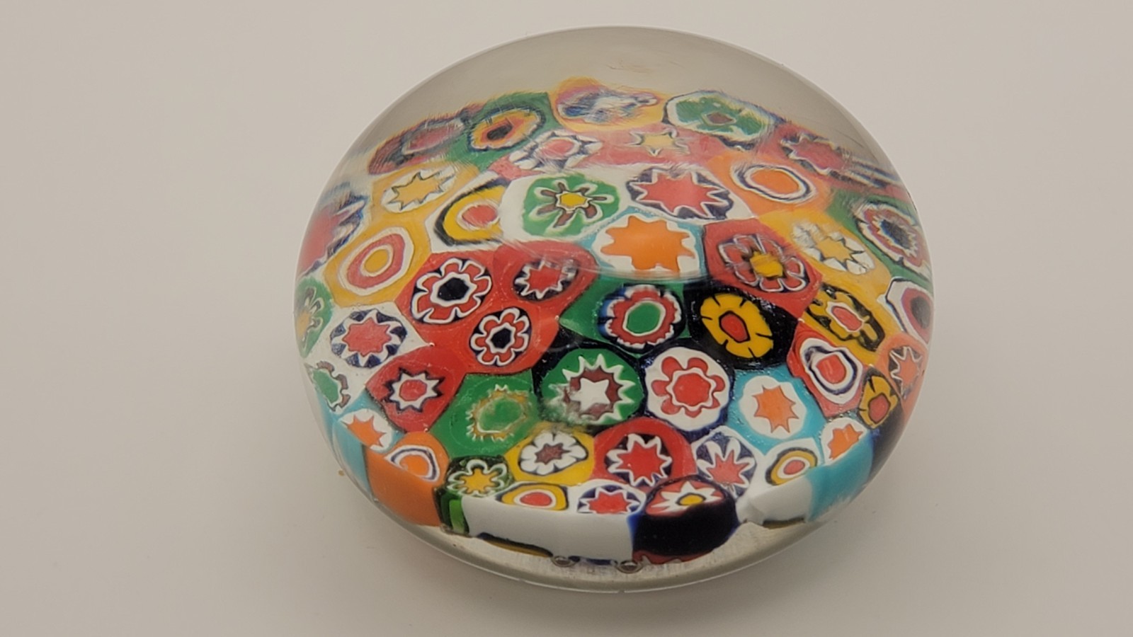 Millefiori Murano Art Glass Paperweight Decorative Multicolor Flower Stars AS IS