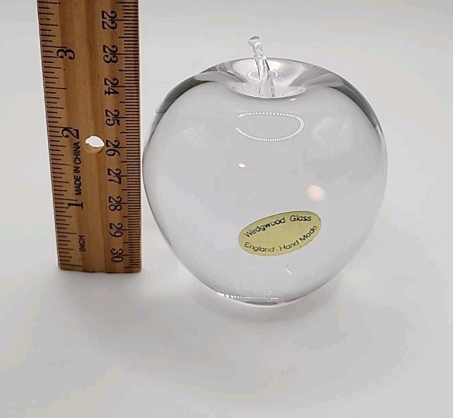 Vintage Wedgewood Apple Glow Green Glass Paperweight 3in England Clear MCM