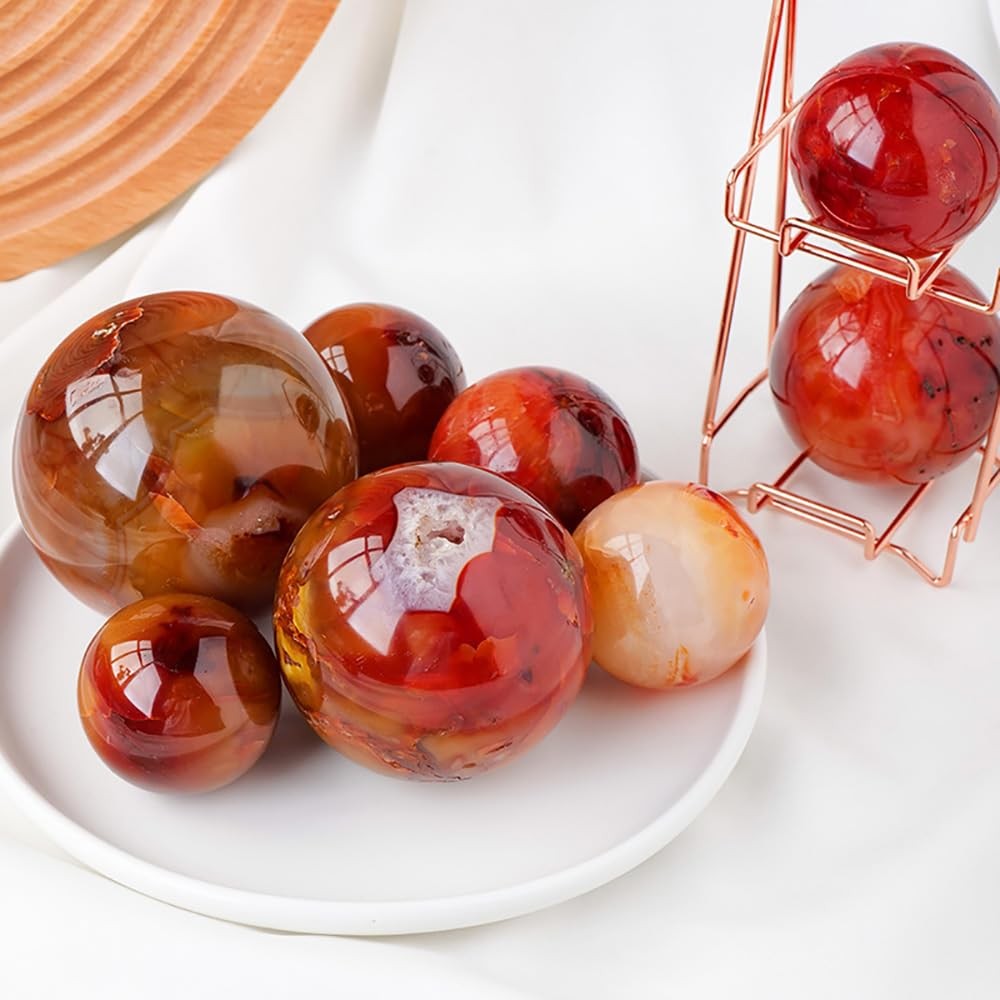 Jic Gem Natural Red Agate Crystal Ball Round Healing Crystals Decorative Sphere