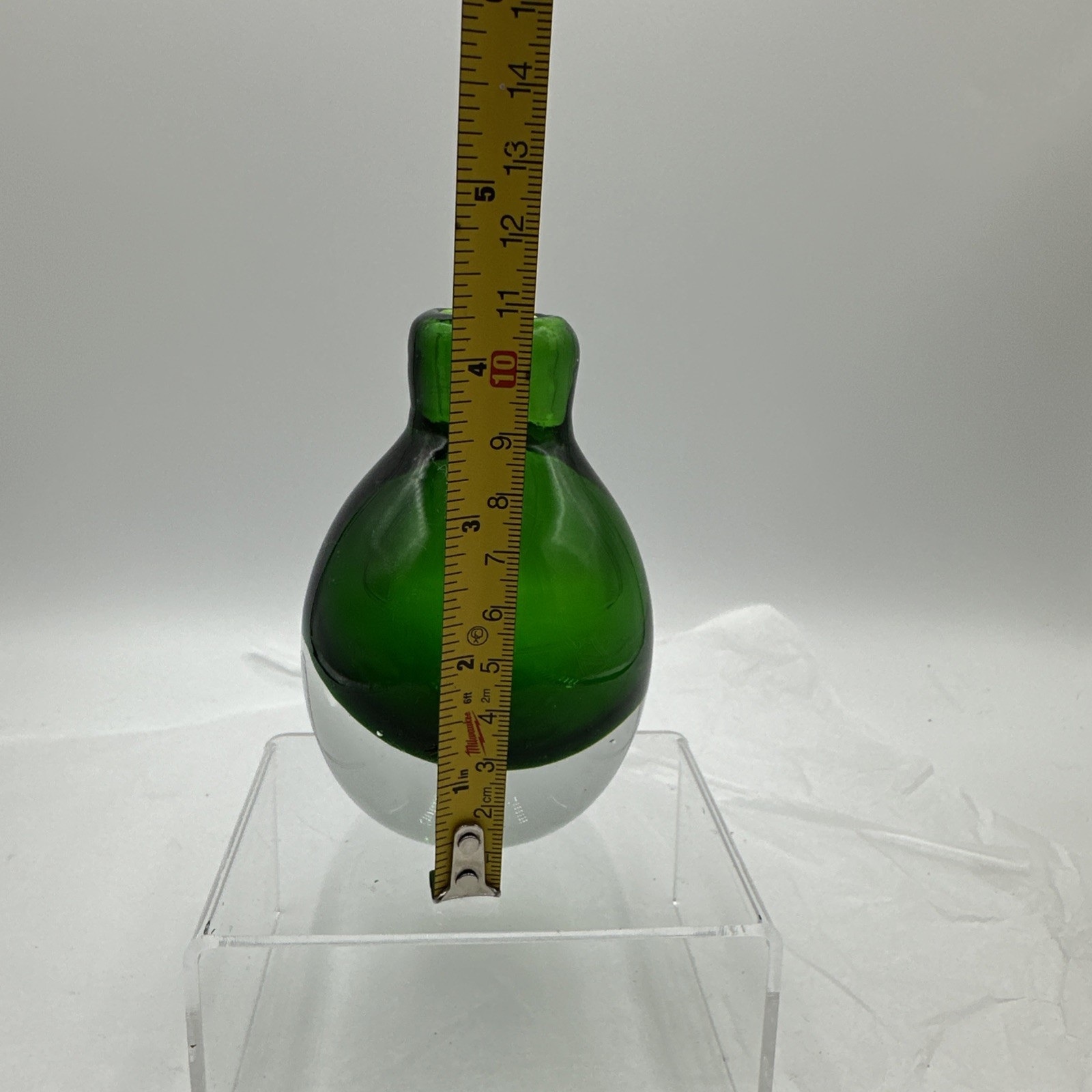 This is a green and Clear Murano glass vase 4 1/2in