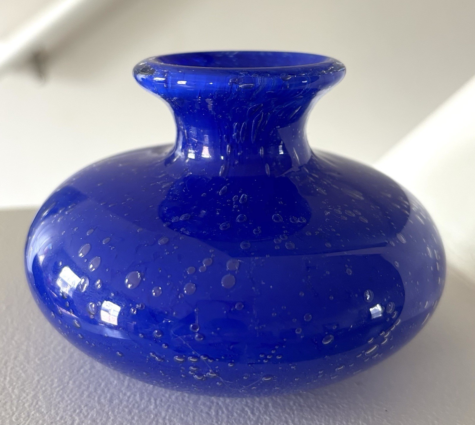 Glass Art Cobalt Blue Bubble Small Vase 3 Inches Tall