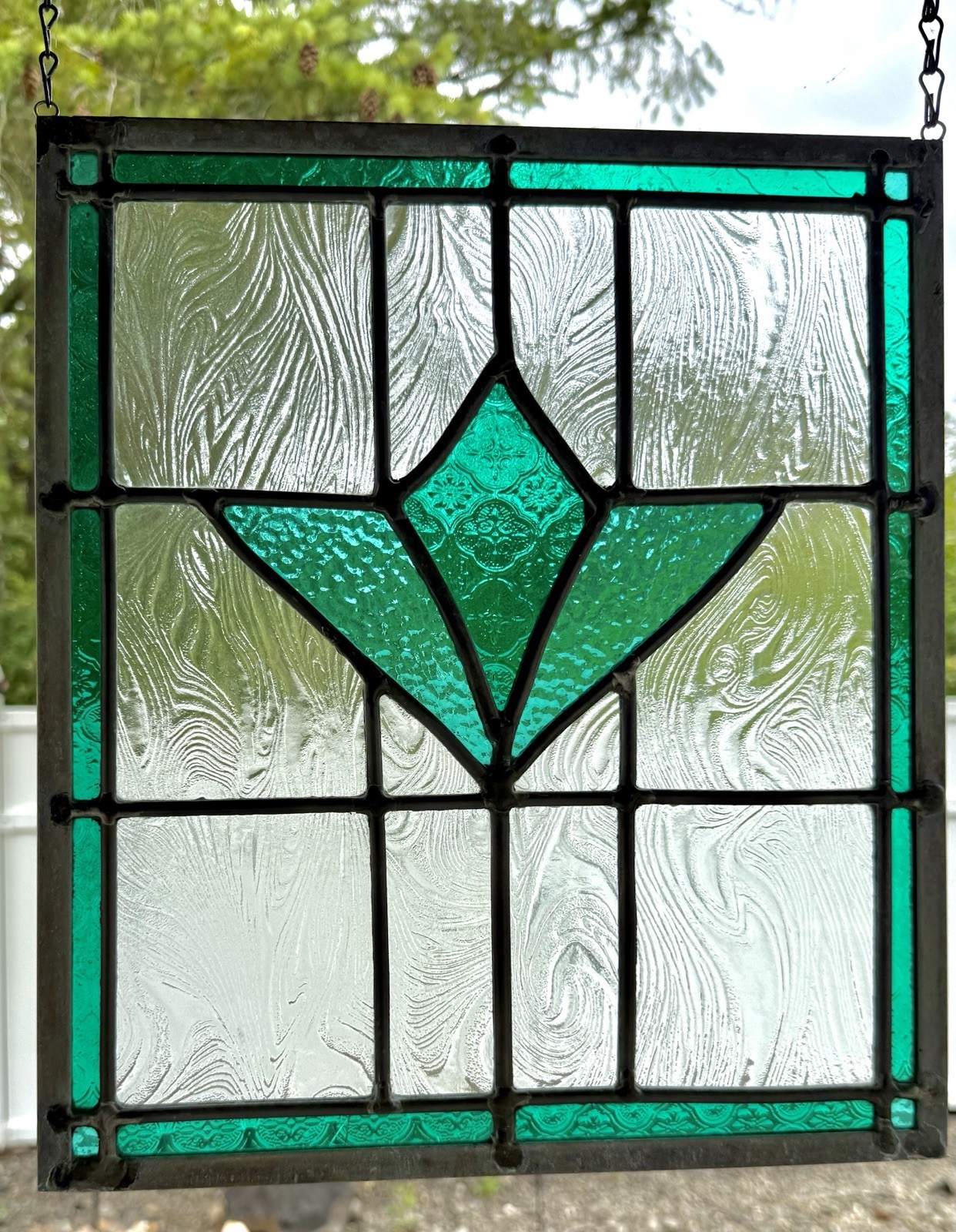 13.5″ x 15.5″ Stunning Handcrafted Stained Glass W/ Emerald Green – Window Panel