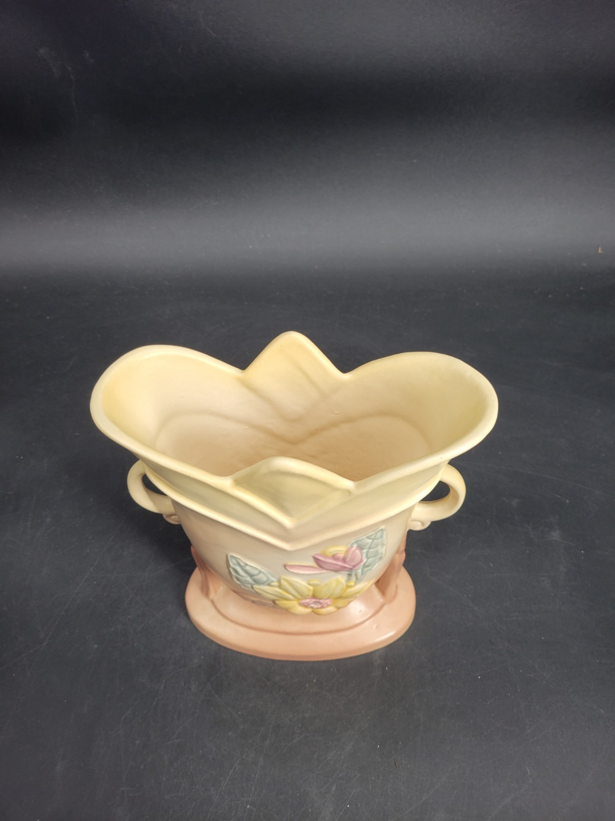 Vintage Hull Art Pottery Magnolia Pattern Double-Handled Vase Marked 7-8 1/2