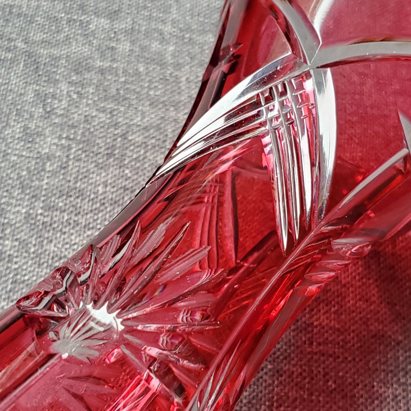 Vintage 10.25″ Cranberry Red Cut to Clear Footed Crystal Vase