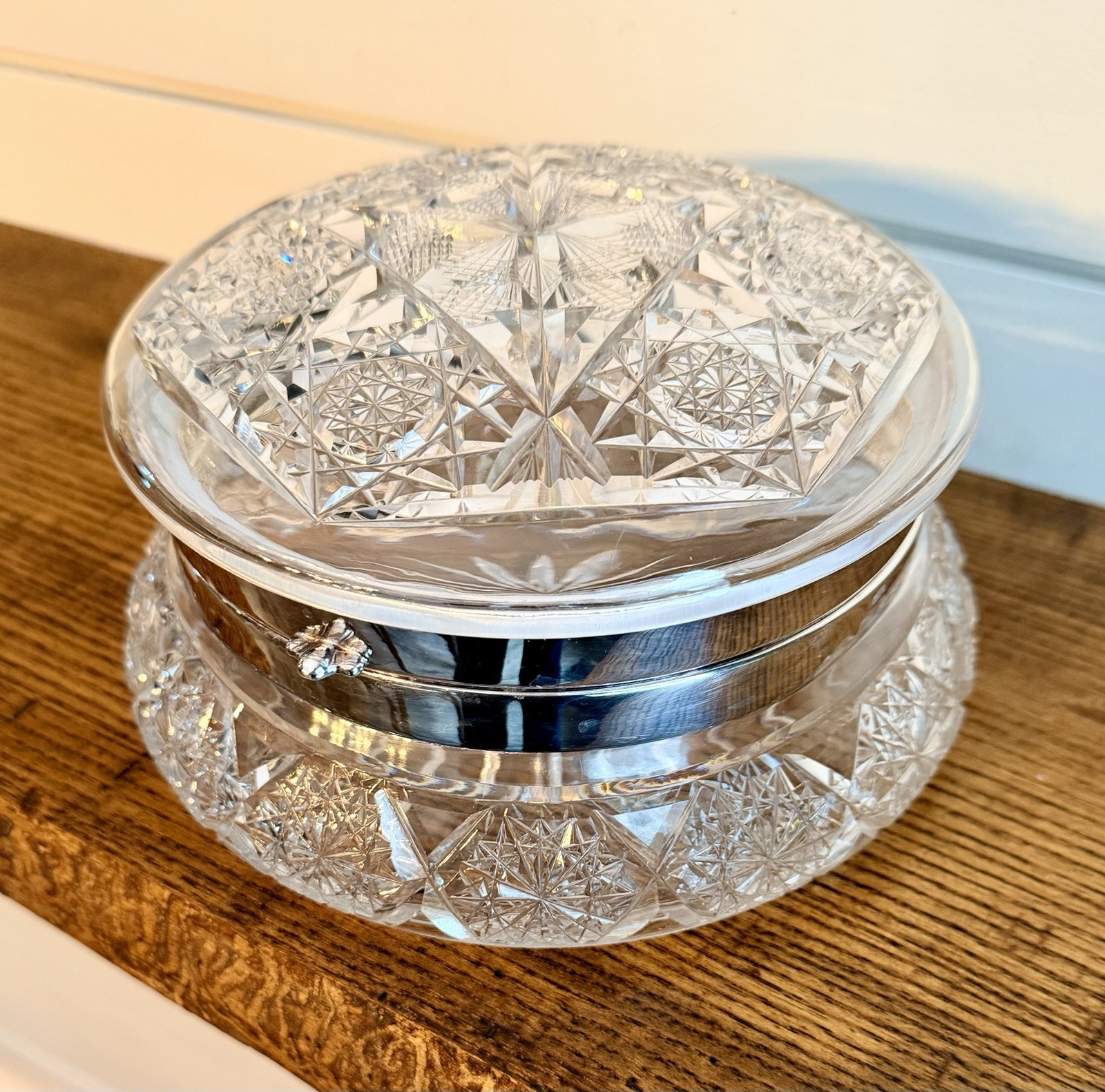 X-Large ABP Cut Glass & Silver Plated Hinged Vanity Jewelry Dresser Box C. 1905