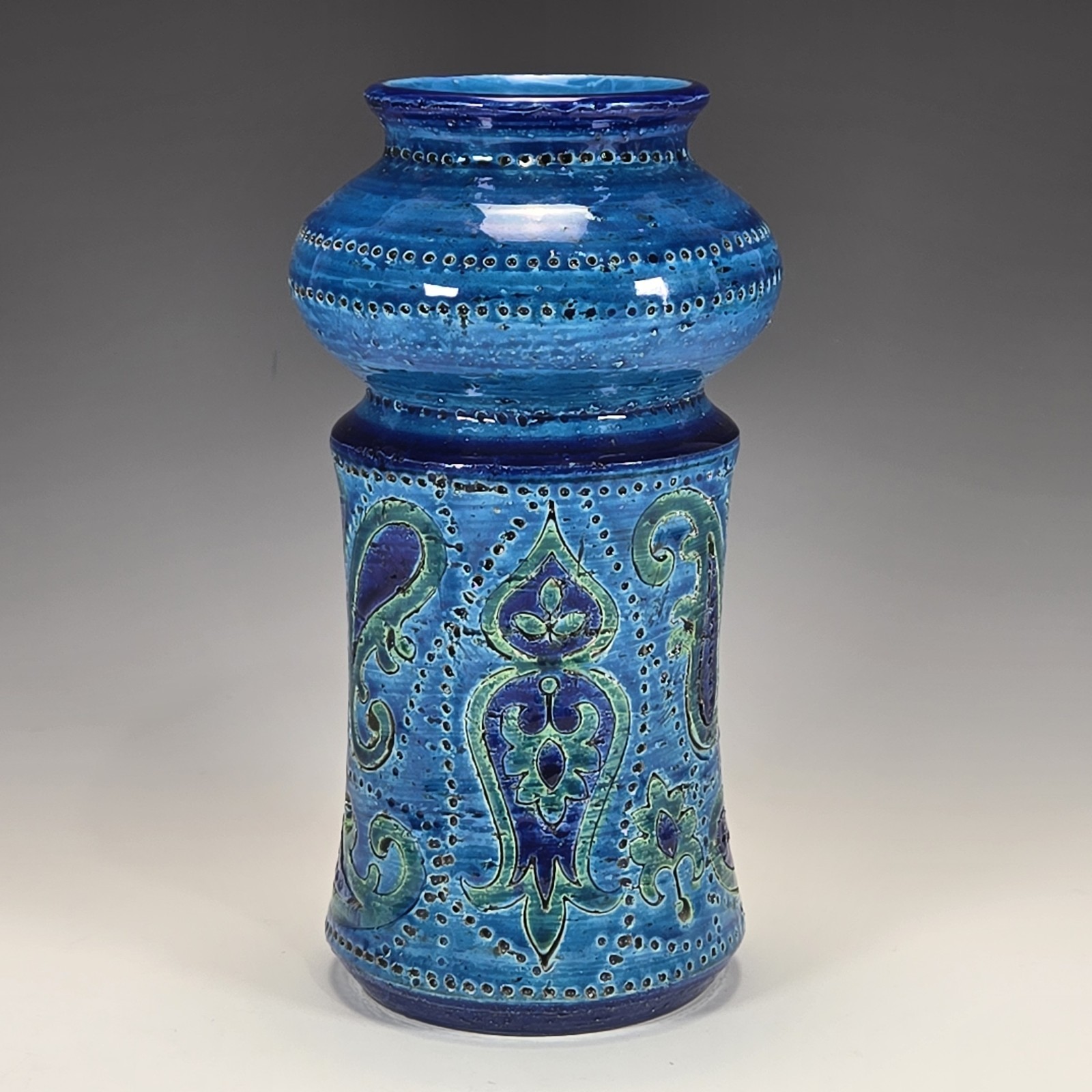 Aldo Londi Bitossi Italian Pottery Vase Liberty Paisley Remini Blu Rosenthal 8″