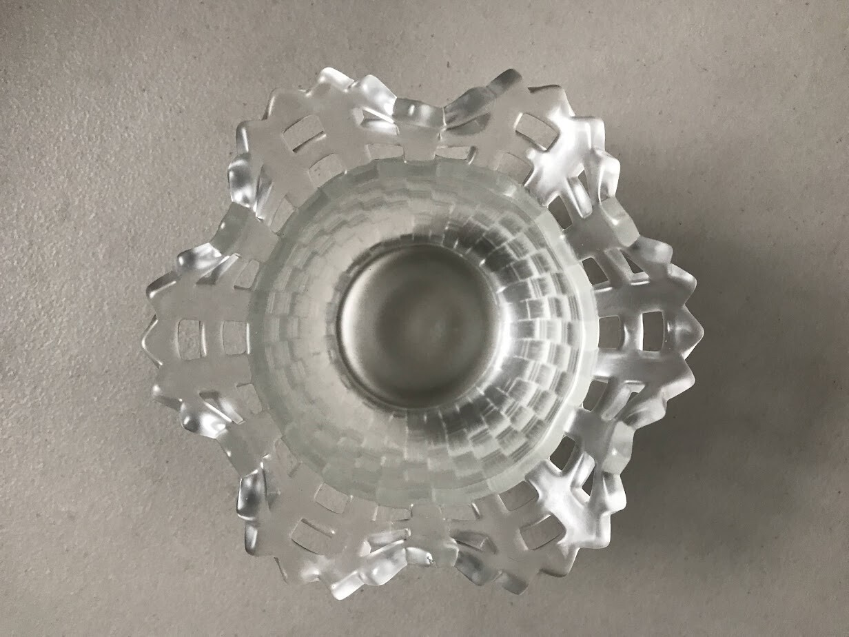 Fenton Basket Weave Ruffle Top Vase Rose Bowl Clear Frosted