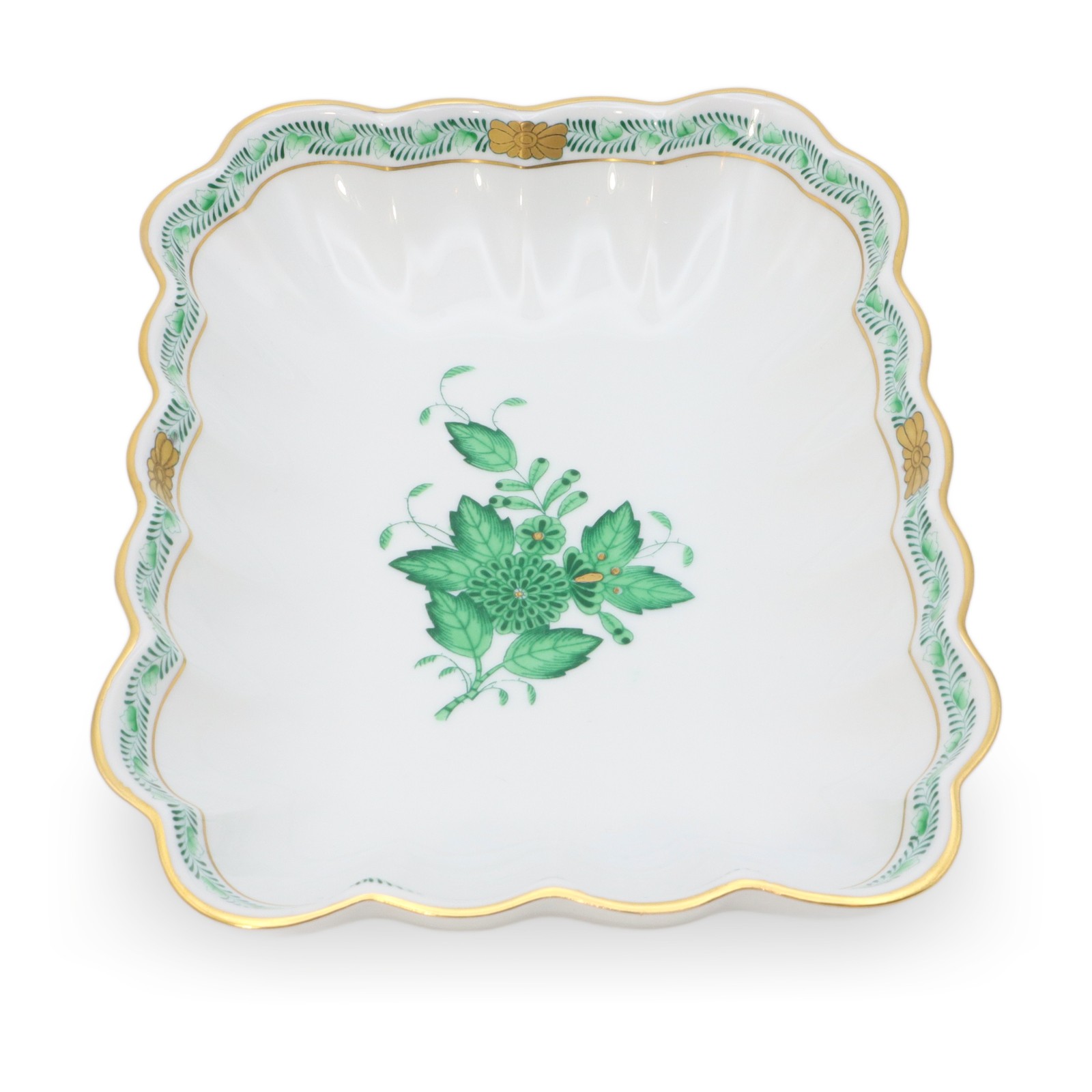 Herend Apponyi Green Trinket Tray Server – Porcelain Dish – Vintage Hungarian Ch