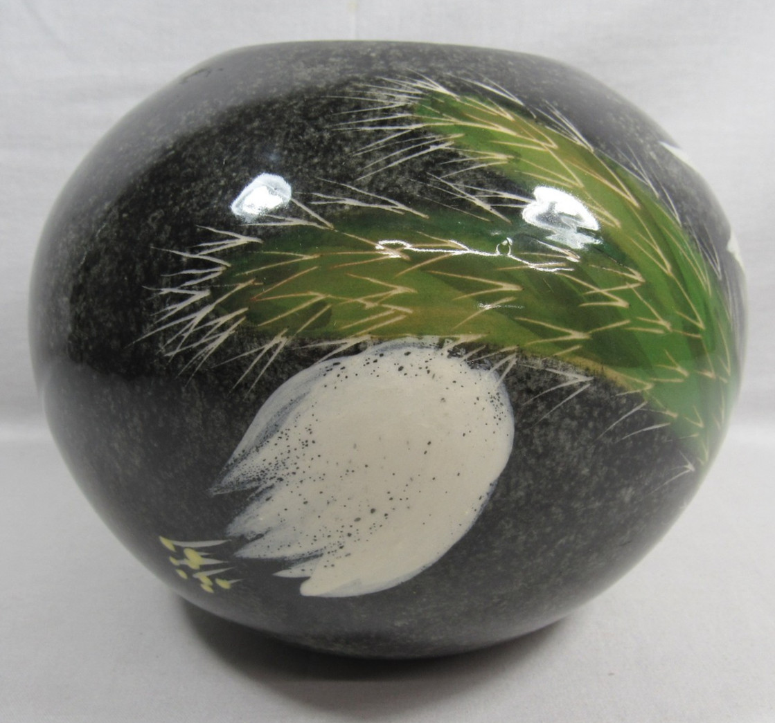 Vintage Artist Signed Hand Painted Vase Desert Flower Cactus Hedi Schoop 6″x7.5″