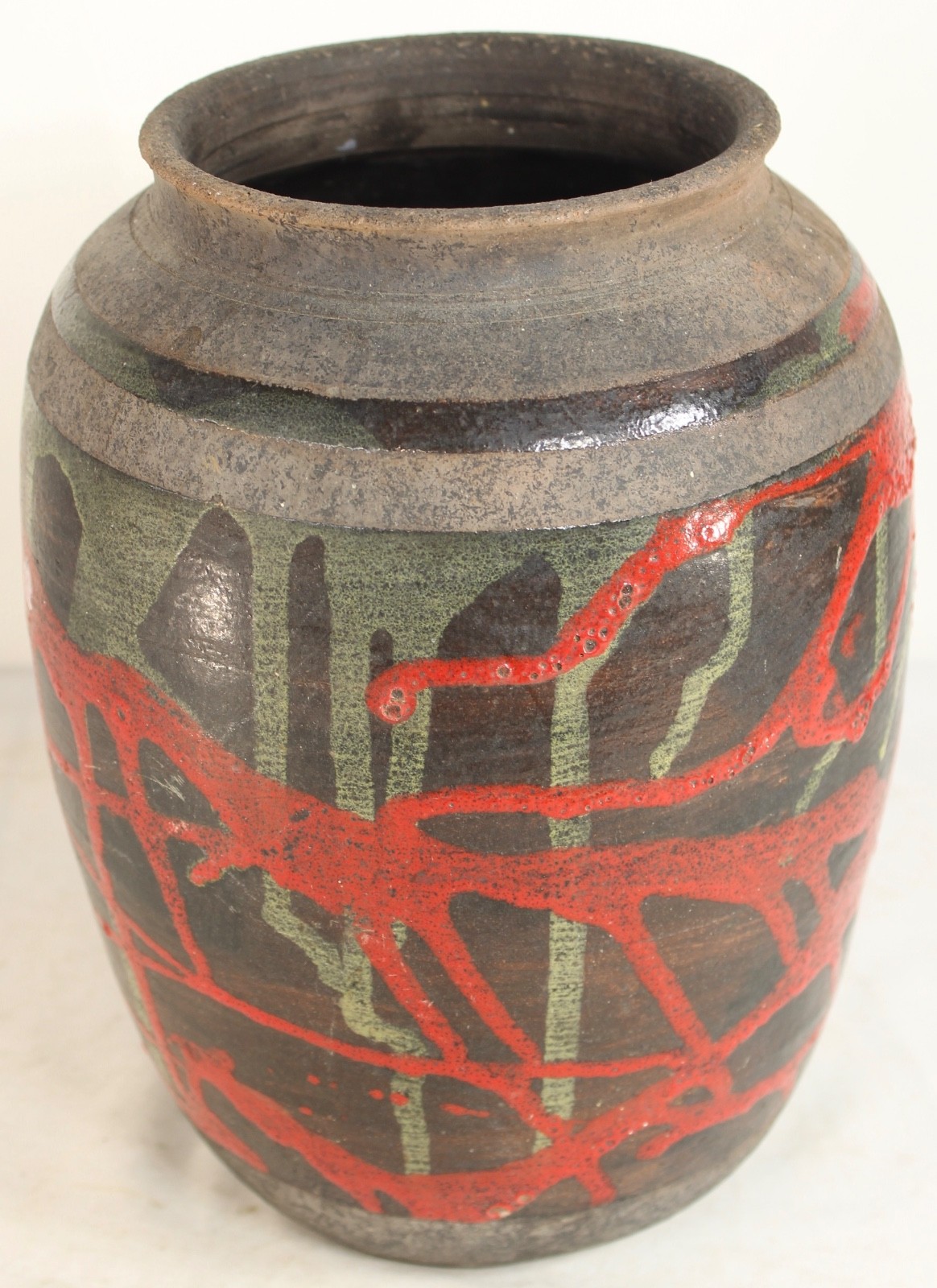 Vintage Studio Art Pottery Vase Signed Illegibly Abstract Colorful Designs Odd