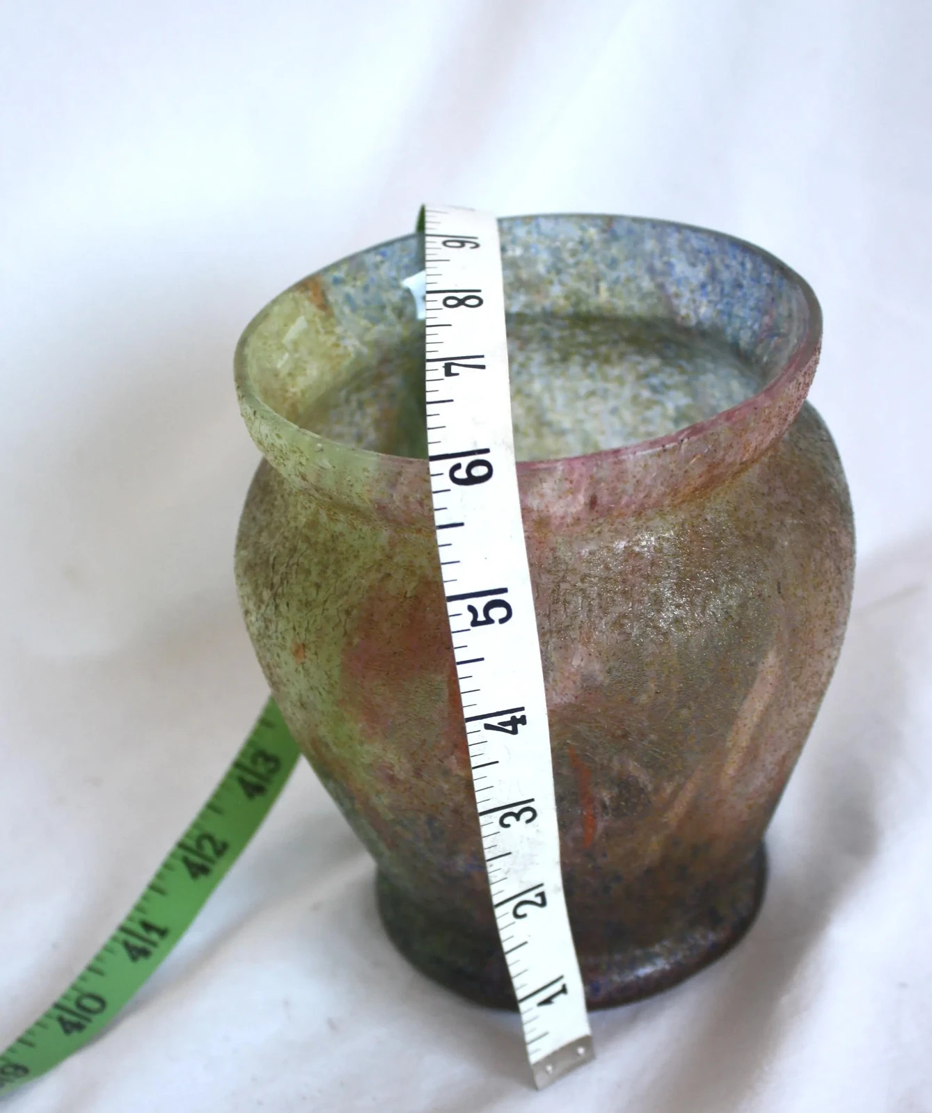 Vintage Czech Tomschick Multi Color Microcrackle Art Deco Glass Vase