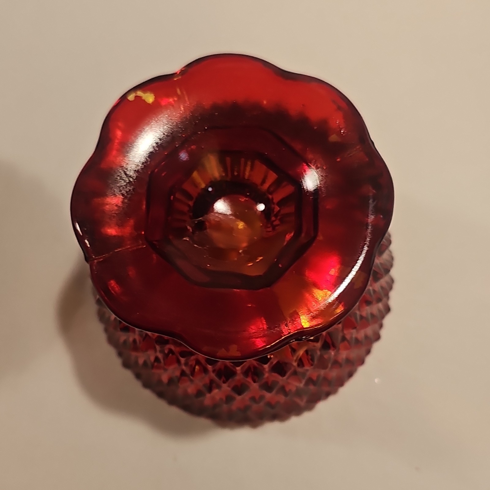 Vintage Red Diamond Point Fairy Lamp / Light Indiana Glass 5″ Tall