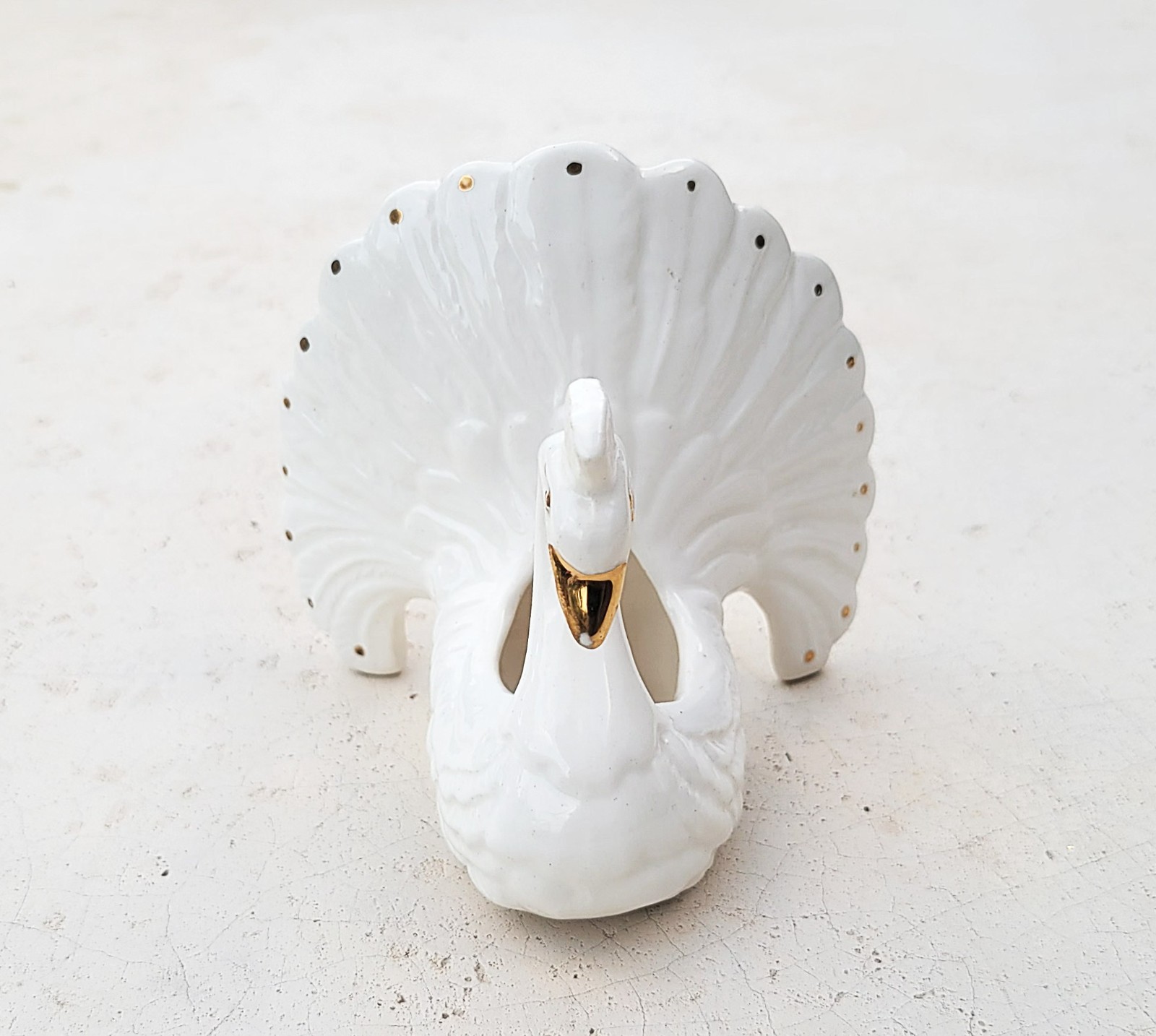 Capodimonte Small White Porcelain Fantail Peacock Posy Vase or Planter Italy