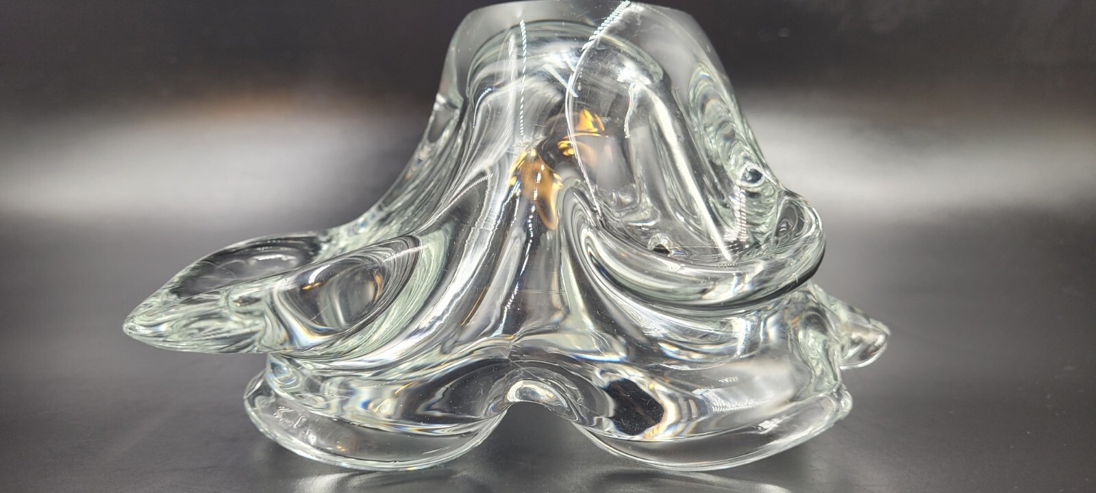 Murano Venetian Italian Art Glass Cigarette Cigar Clear Ashtray Dish Floriform