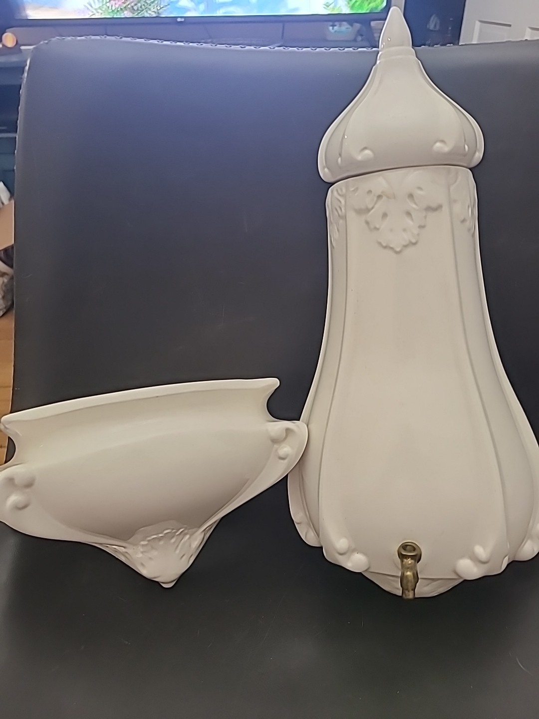Andrea by Sadek Japan White Porcelain Wall Urn Dispenser & Tureen Set #6926