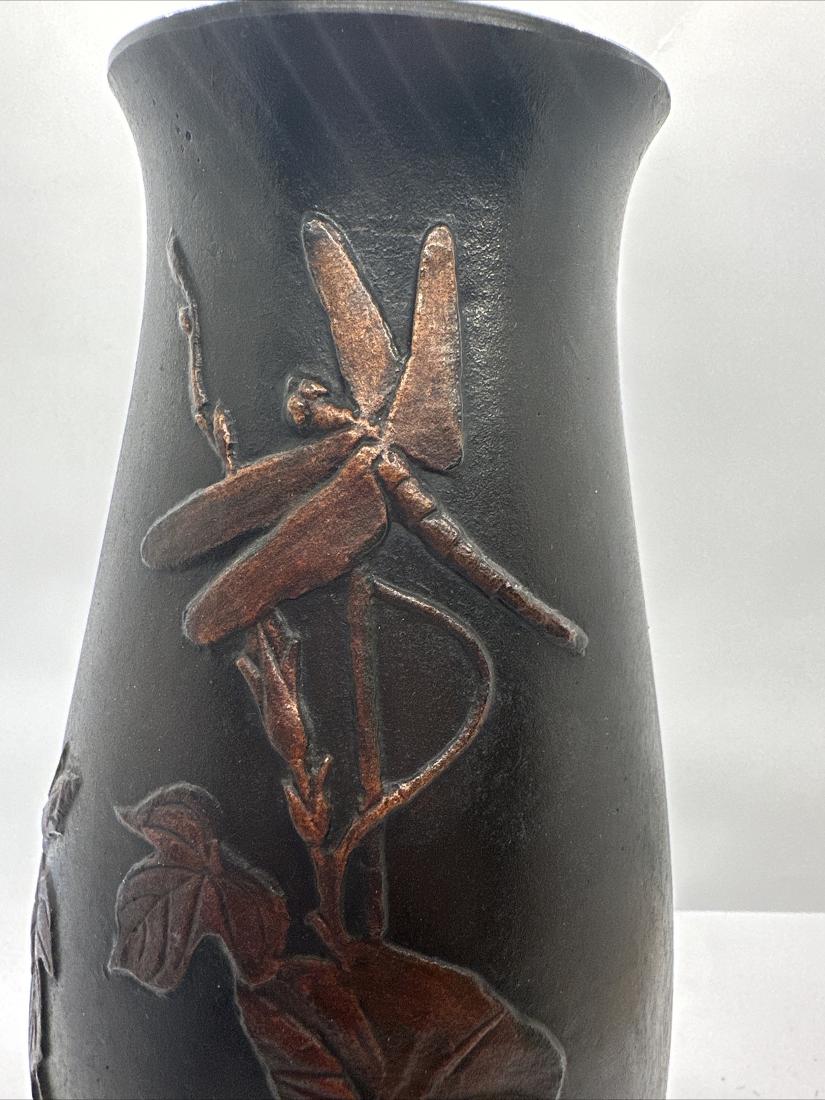 Japanese Toyo Black Ceramic Pottery Vase 9.5 Inches MCM