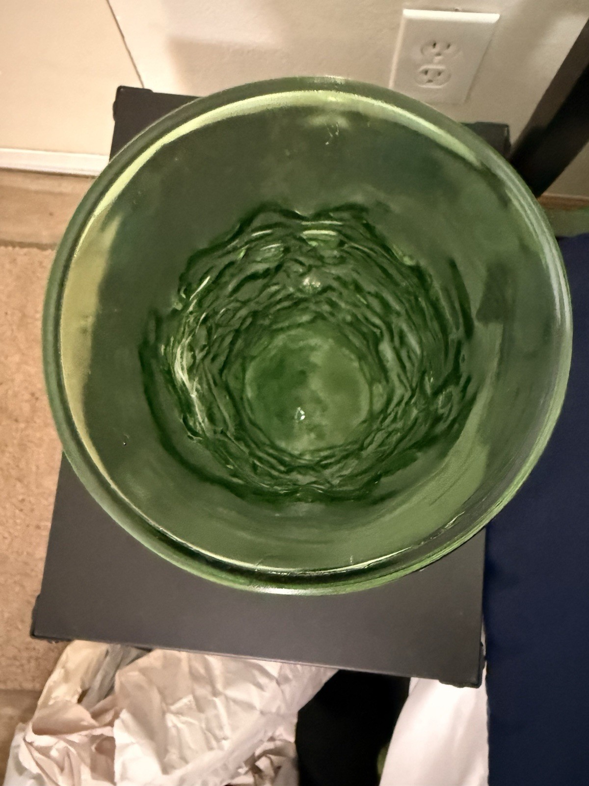 Green Crinkle Glass Vase Decorative Textured Glass Decor