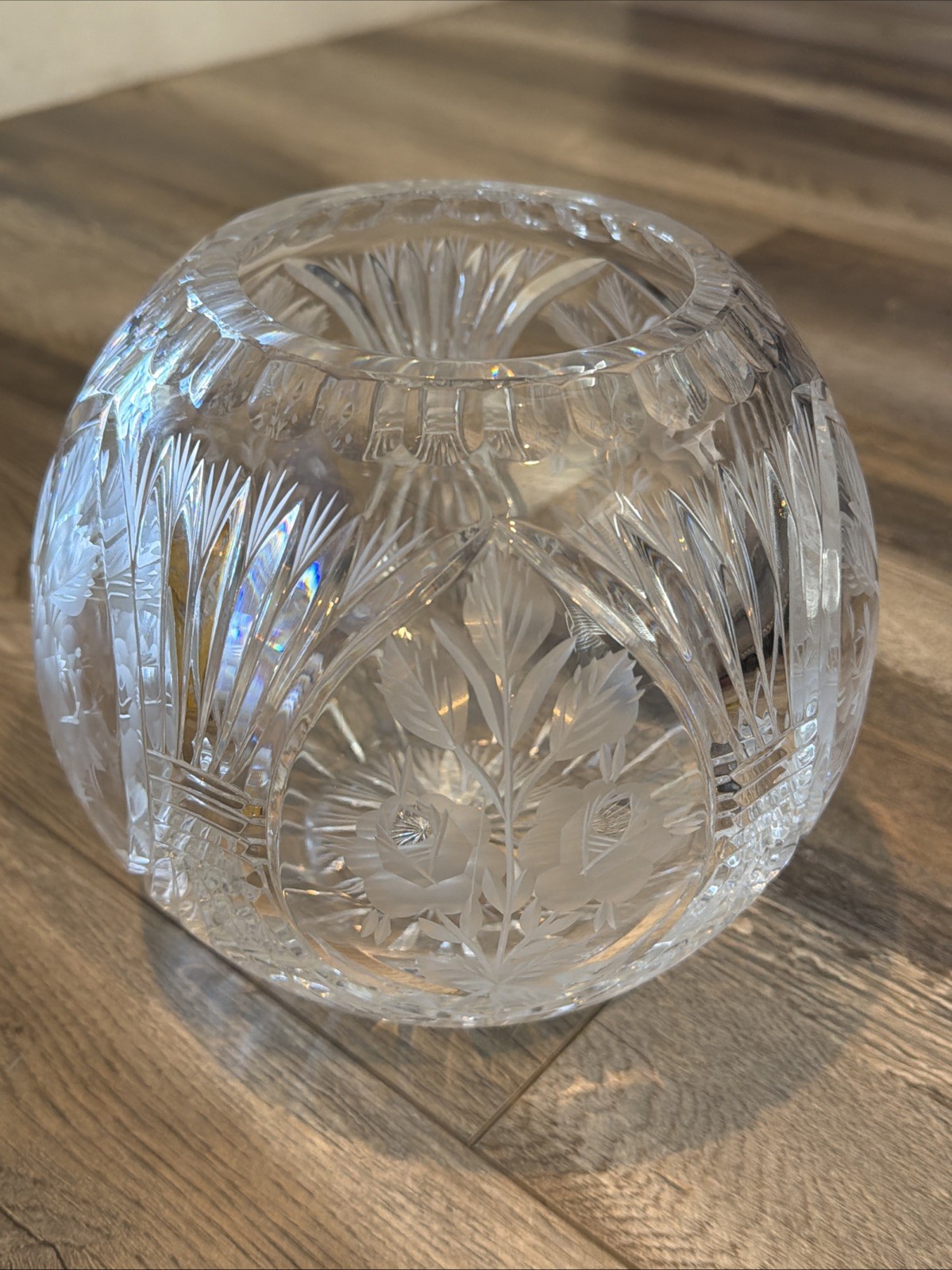 Cut Glass Crystal Roses/flowers Ball 7” Vase