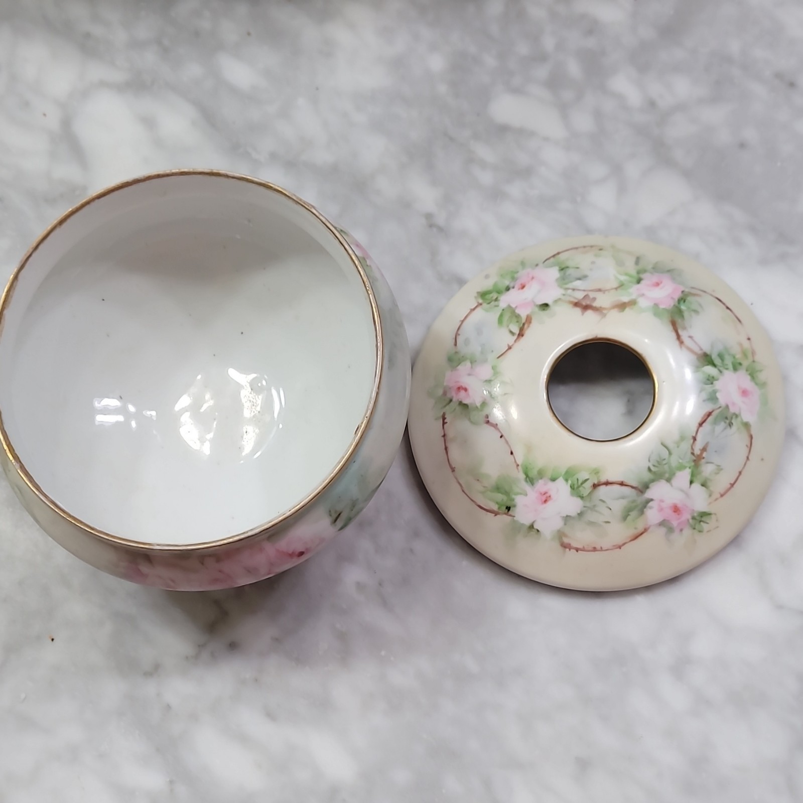 Set of Bavaria Porcelain Floral Lidded Trinket Box and Hair Receiver