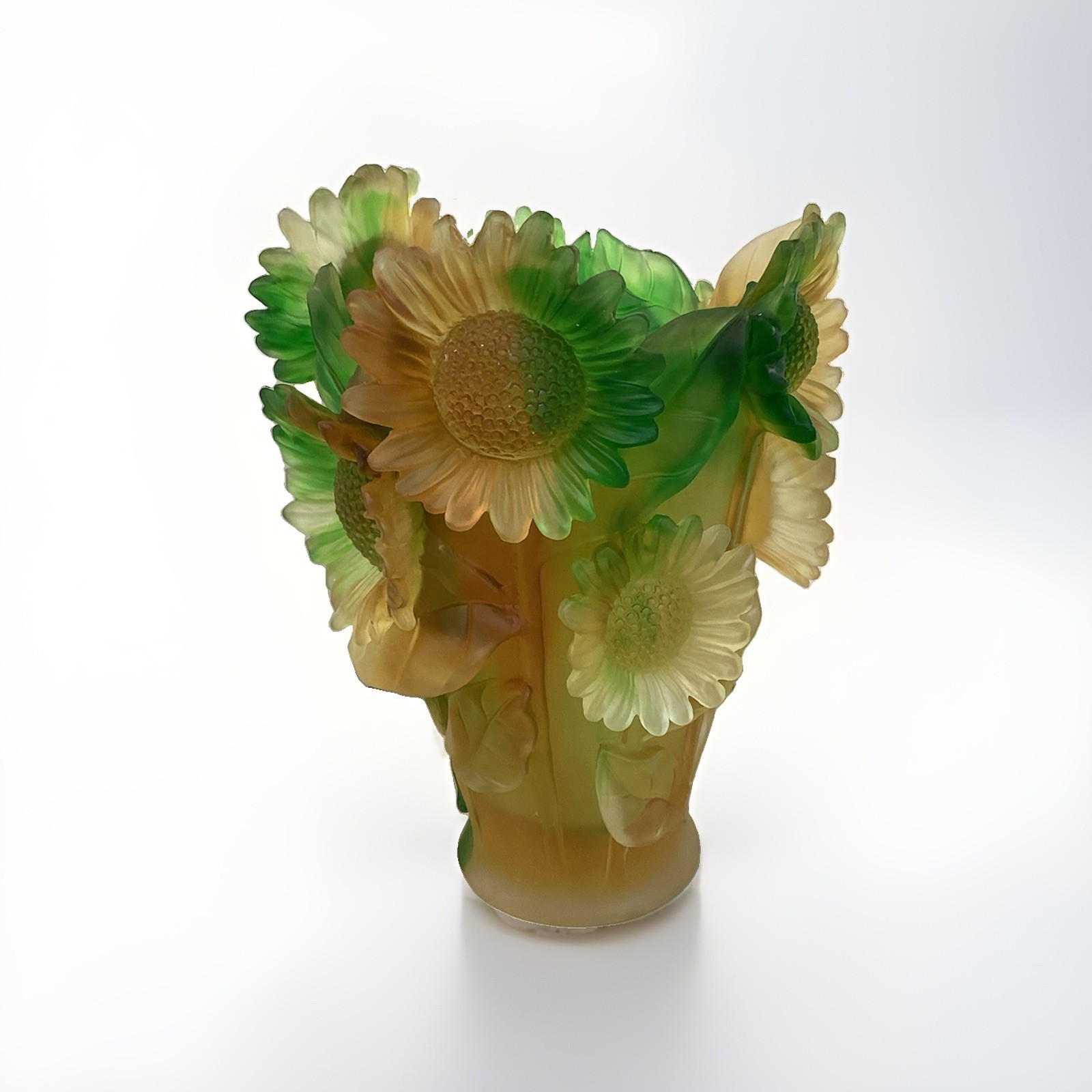 compatible with Nancy Daum Sunflower Xl Crystal Vase H9” Heavy Art Glass