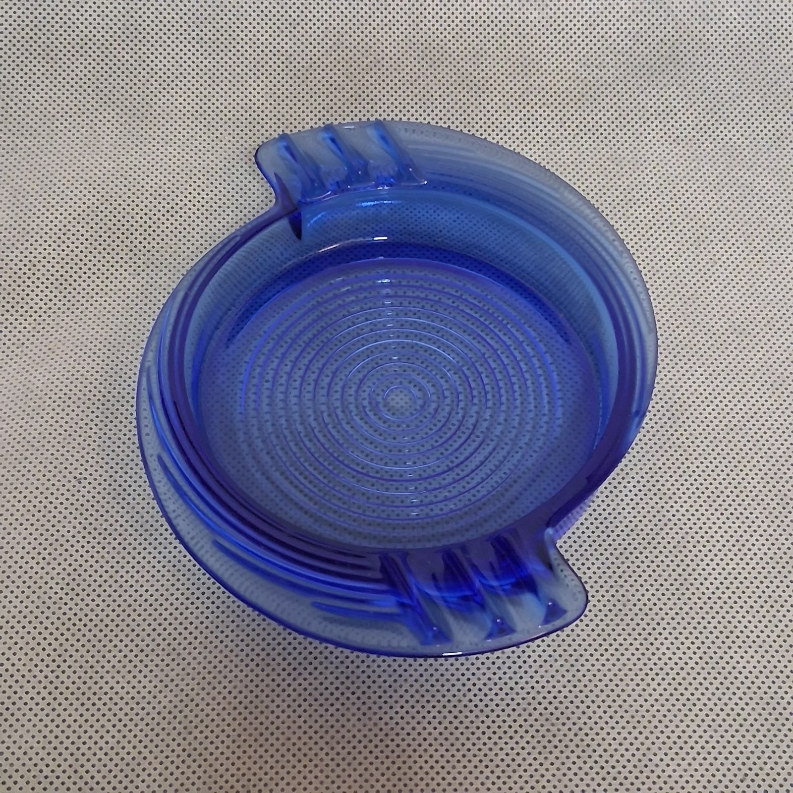 Art Deco Cobalt Blue Glass Ashtray 5 3/8″ x 4 1/2″