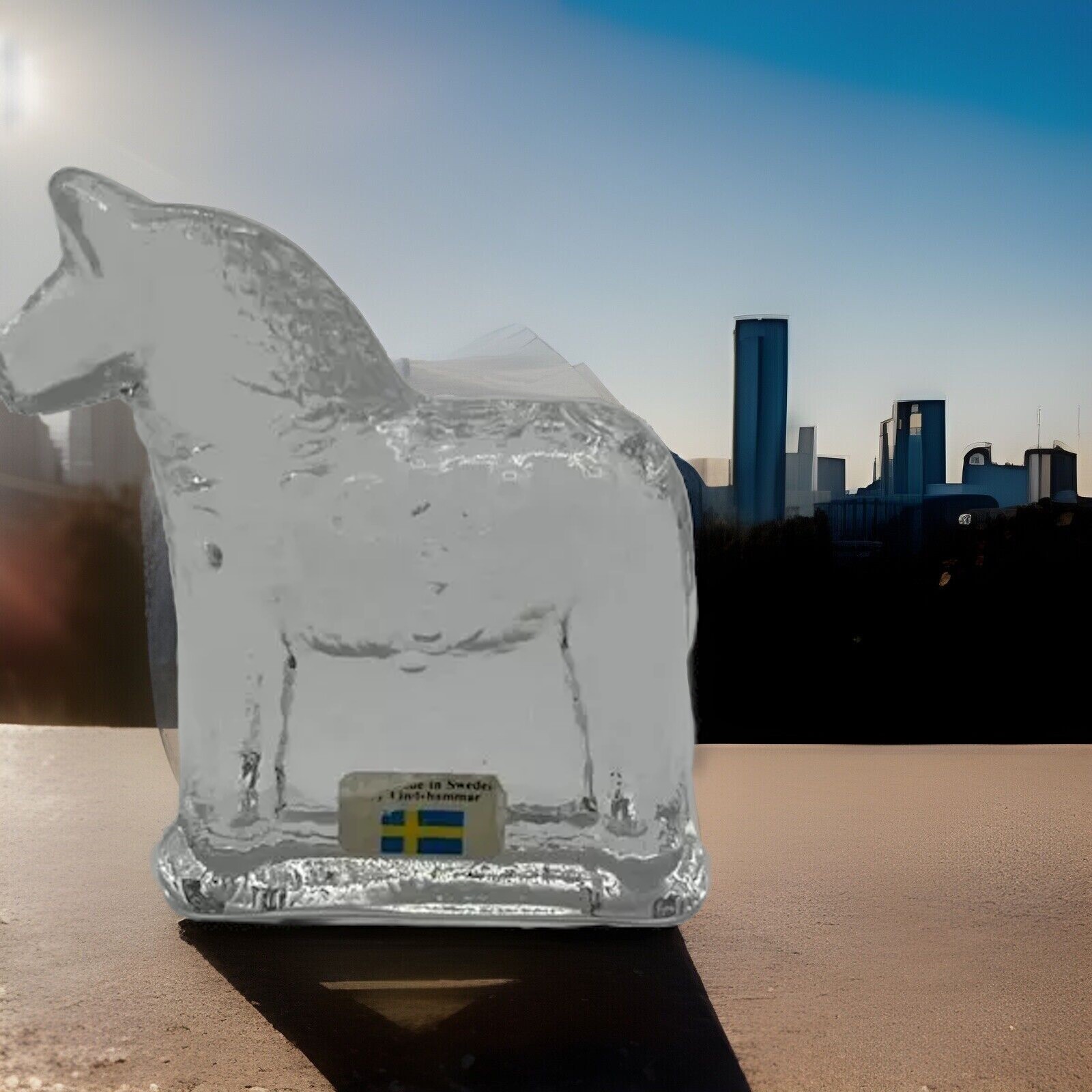 Vintage Scandinavian crystal Dala Horse LINDSHAMMAR FIGURINE Sweden
