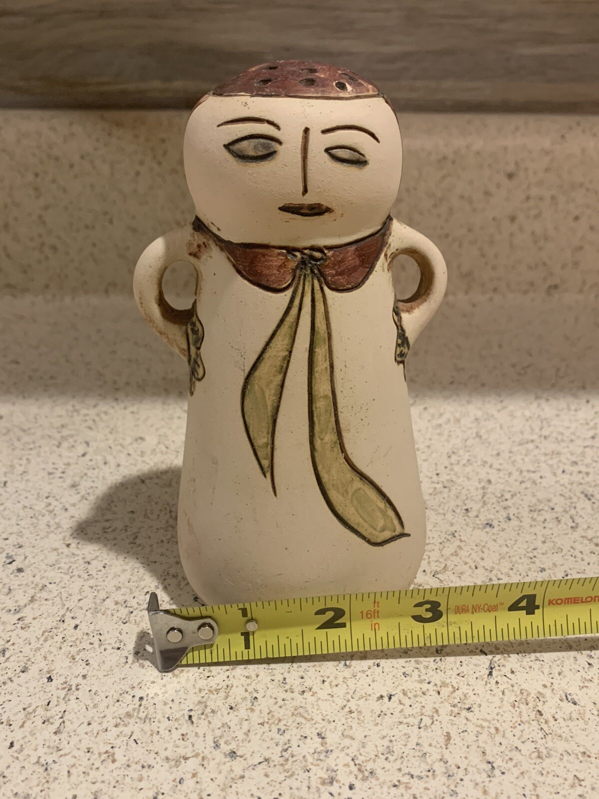 Art Pottery Two Faced Flower Frog, Handmade and Hand Painted, Signed By Angelica