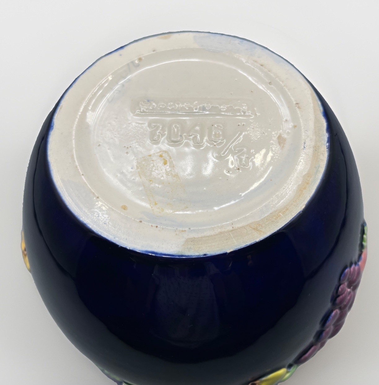 Eichwald Majolica Art Nouveau Jardiniere Planter Cobalt Blue Fruit Relief 7046/7