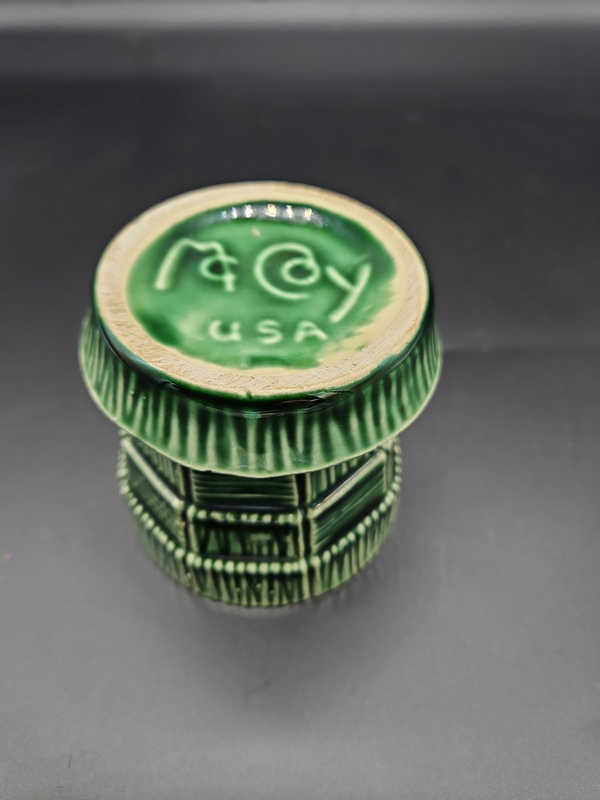 Vintage McCoy Green Basket Weave Planter 3 1/4″ X 3″ Excellent