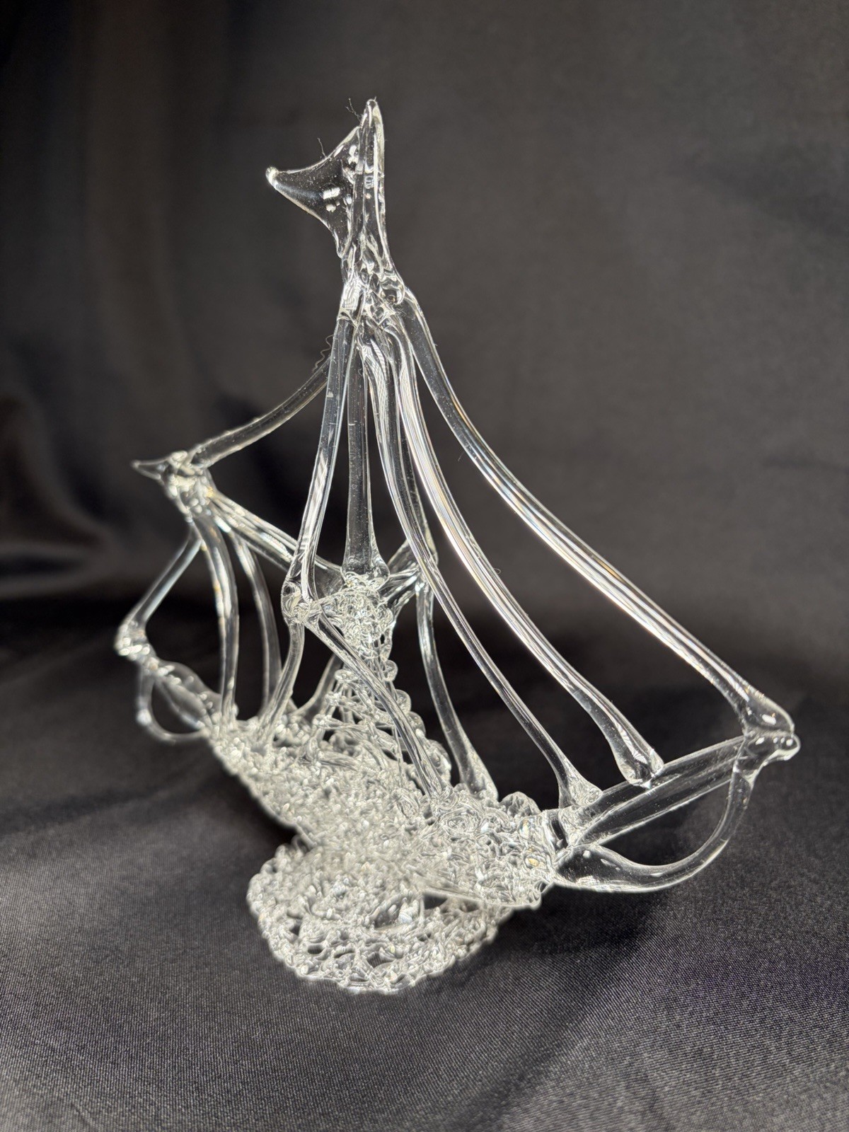 Vintage Hand Blown Spun Art Glass Nautical Sailing Clipper Ship Boat 6”