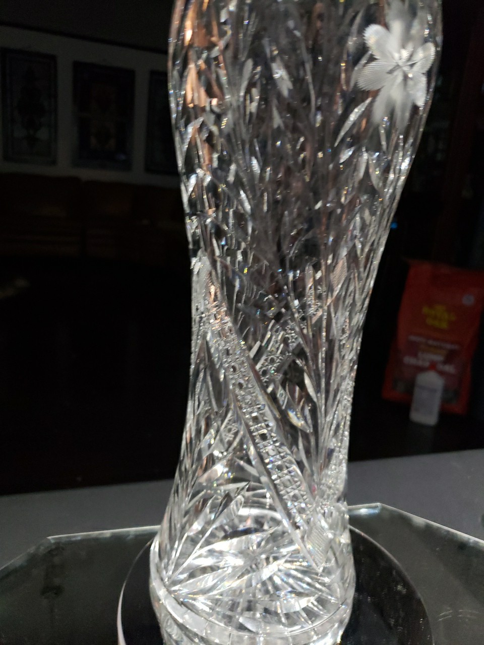 HUGE 16″ VASE Corset flared rim, American Brilliant Period Cut Glass Crystal