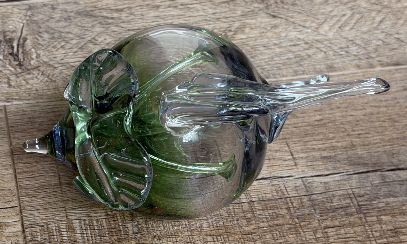Murano-STYLE Glass Angelfish Green Clear Gold Aventurine Figurine Paperweight 7”
