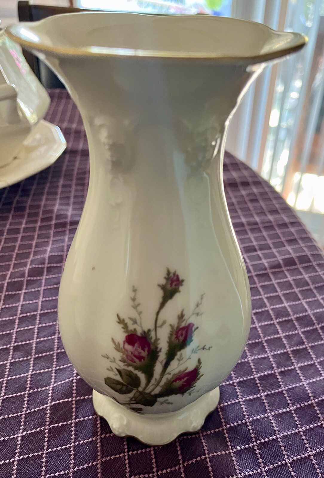 MOLIERE ROSENTHAL CONTINENTAL GERMANY MOSS ROSE VASE 5 3/4″ PINK ROSE BUDS