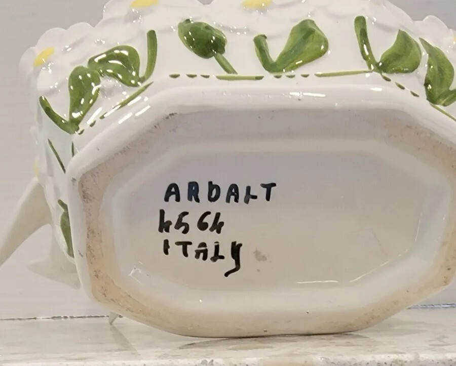 Dove & Daisies Ardalt Planter Vtg Italy Porcelain Planter 7 1/4×3 1/2×4 3/4