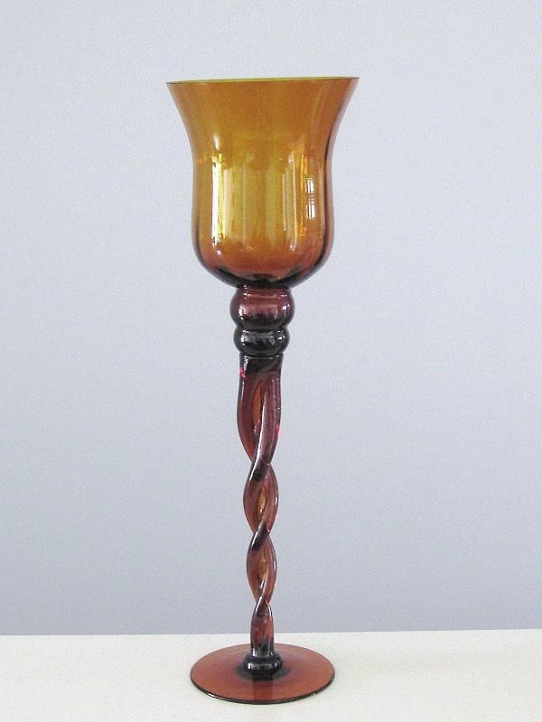 Vtg EMPOLI 15.75″ Tall AMBER ART GLASS TWISTED STEM CANDLE HOLDER Italy MCM
