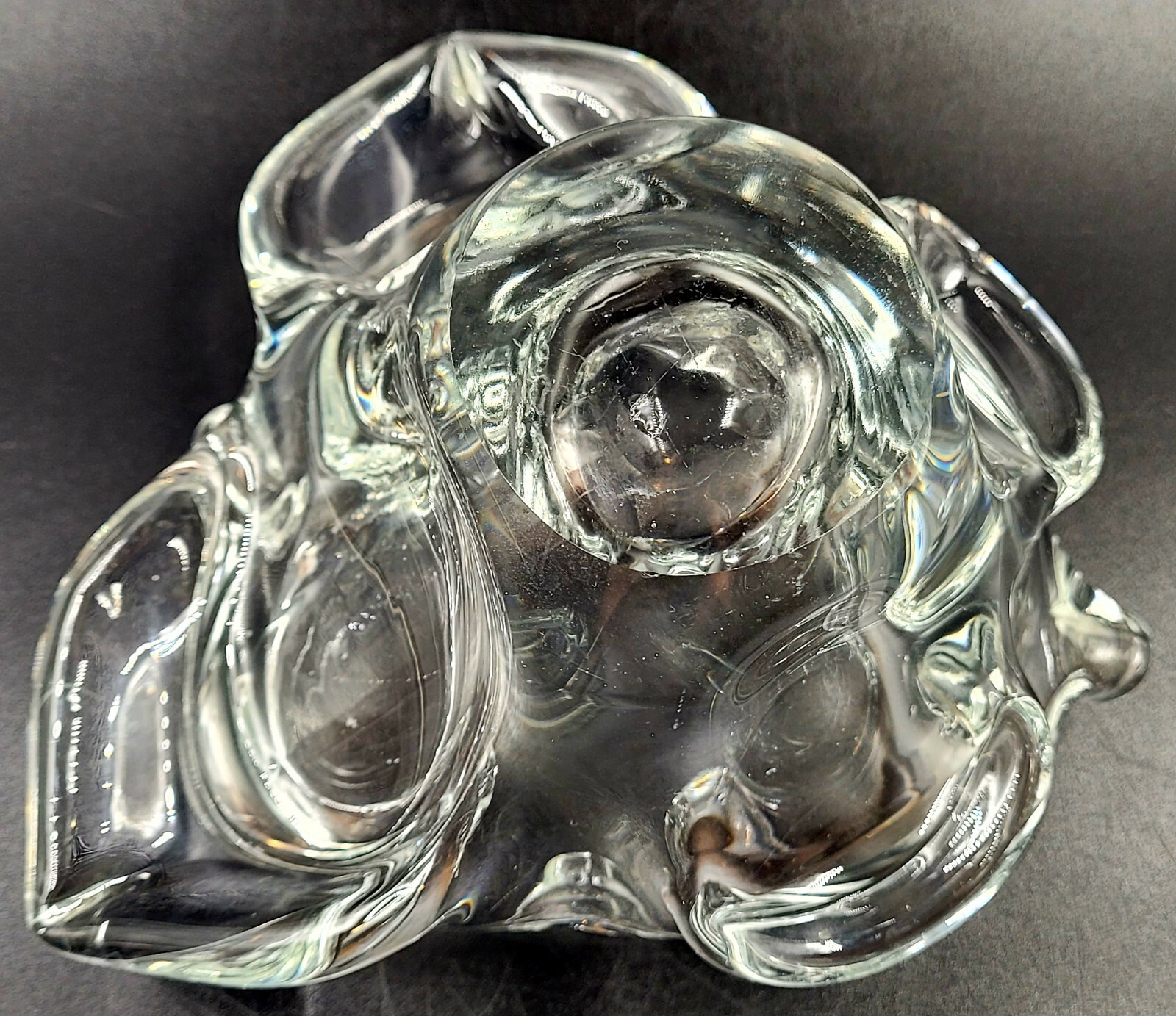 Murano Venetian Italian Art Glass Cigarette Cigar Clear Ashtray Dish Floriform