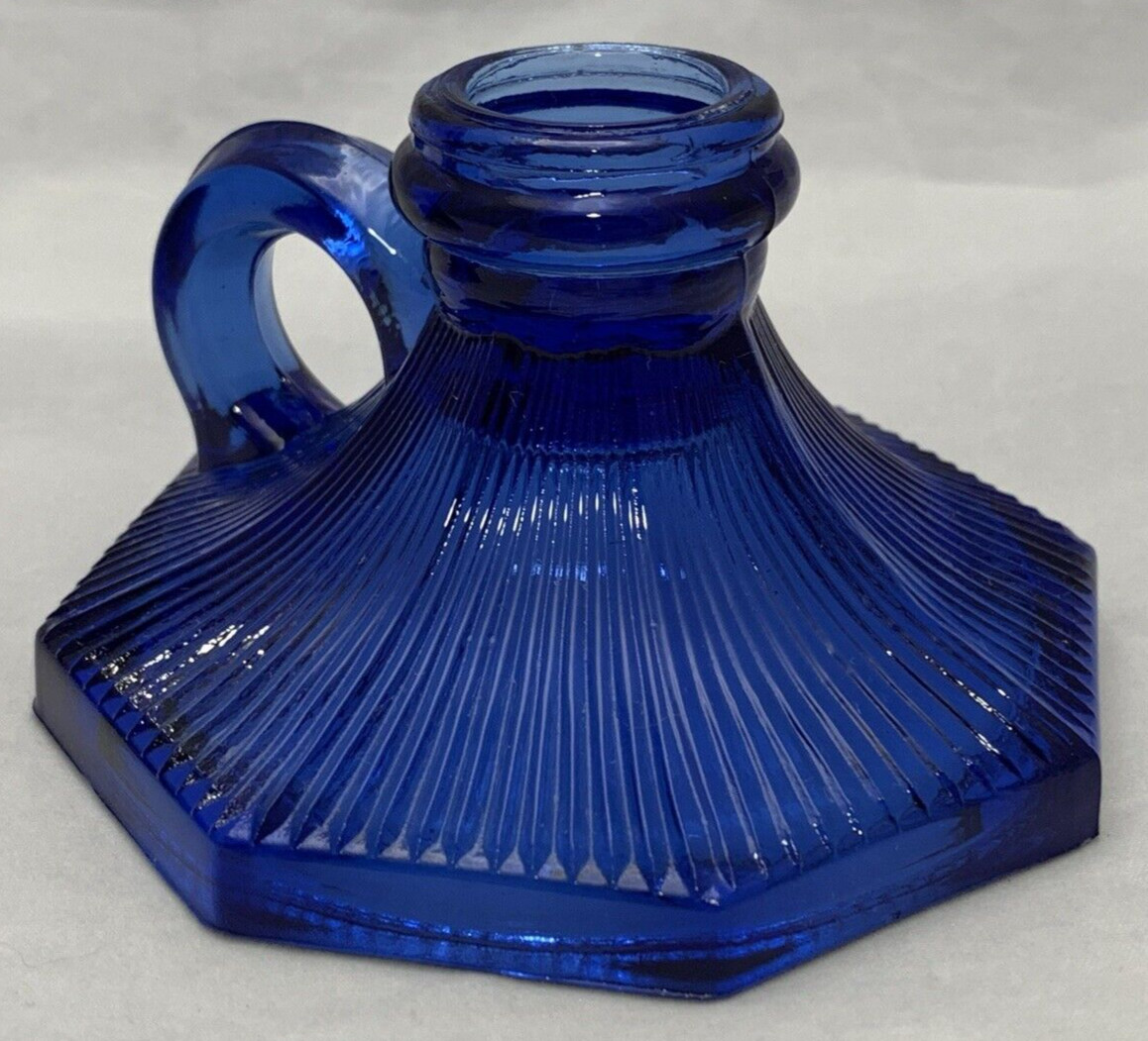 L. E. Smith Glass Company Sapphire Blue Candlestick Candle Stick Holder Pair Set