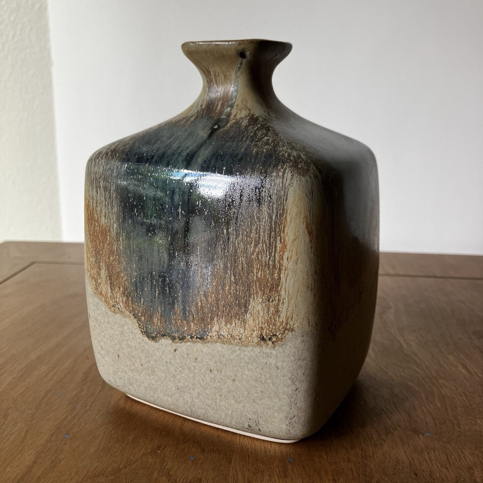 Vintage Mexico Art Pottery Vase Drip Glaze Mid Century Modern OM Queretaro