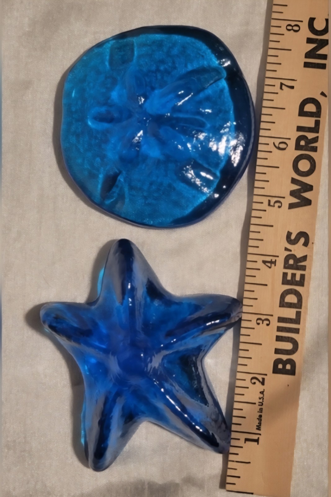 Opalescent Blue Glass Beach Paperweight Set: Starfish & Sand Dollar Decorative